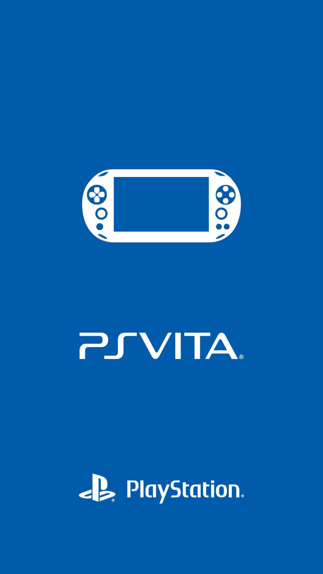 Ps Vita 桌布 壁紙 — 一個極簡的白色PS Vita標誌和文字，居中在純藍色背景上。