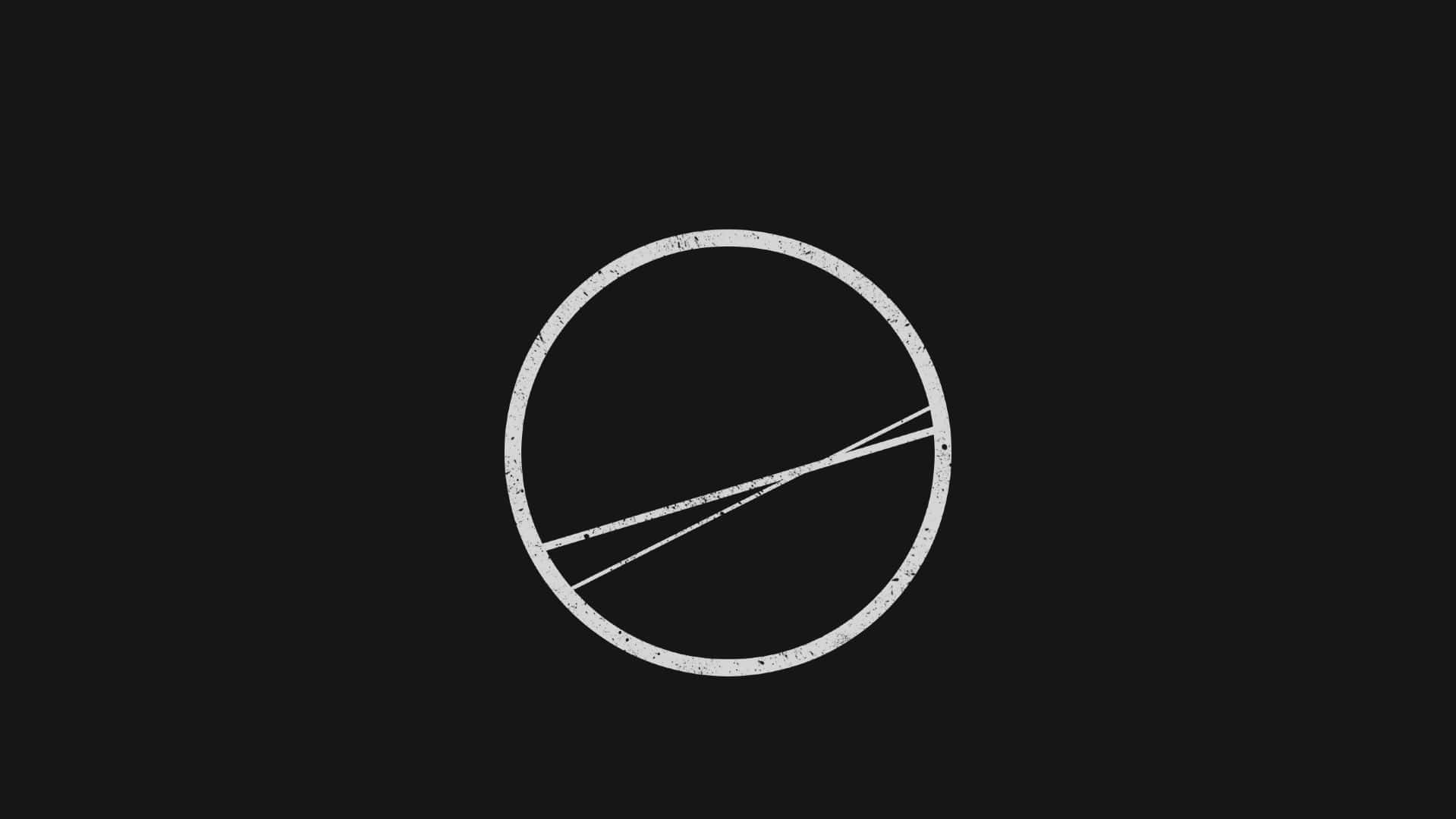 Minimalist Geometric 桌布 壁紙 — 一個極簡的白色圓形，帶有交叉線條，位於黑色背景上，邊緣有紋理。
