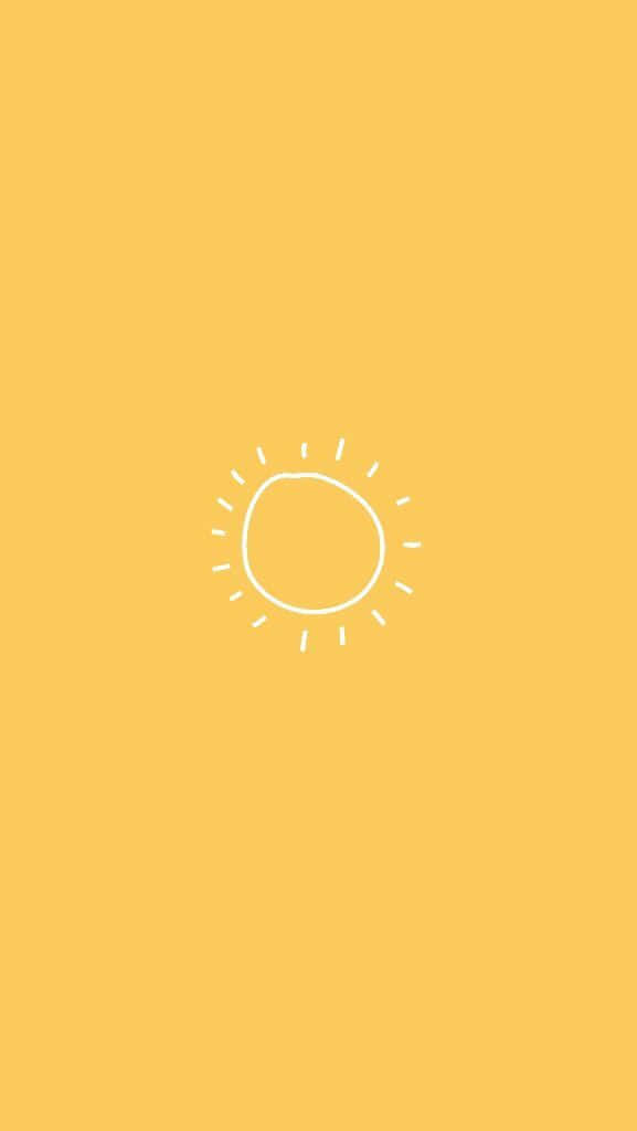 White Sun 桌布 壁紙 — 一個極簡的白色太陽塗鴉，居中於純色暖黃色背景上。