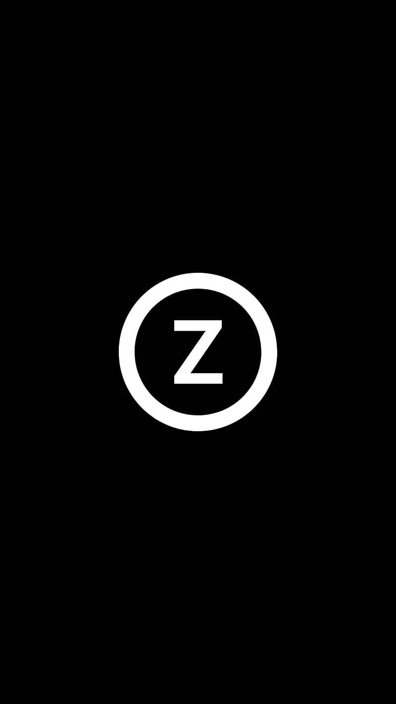 Z 桌布 壁紙 — 一個極簡的白色字母Z位於圓圈內，居中在純黑色背景上。