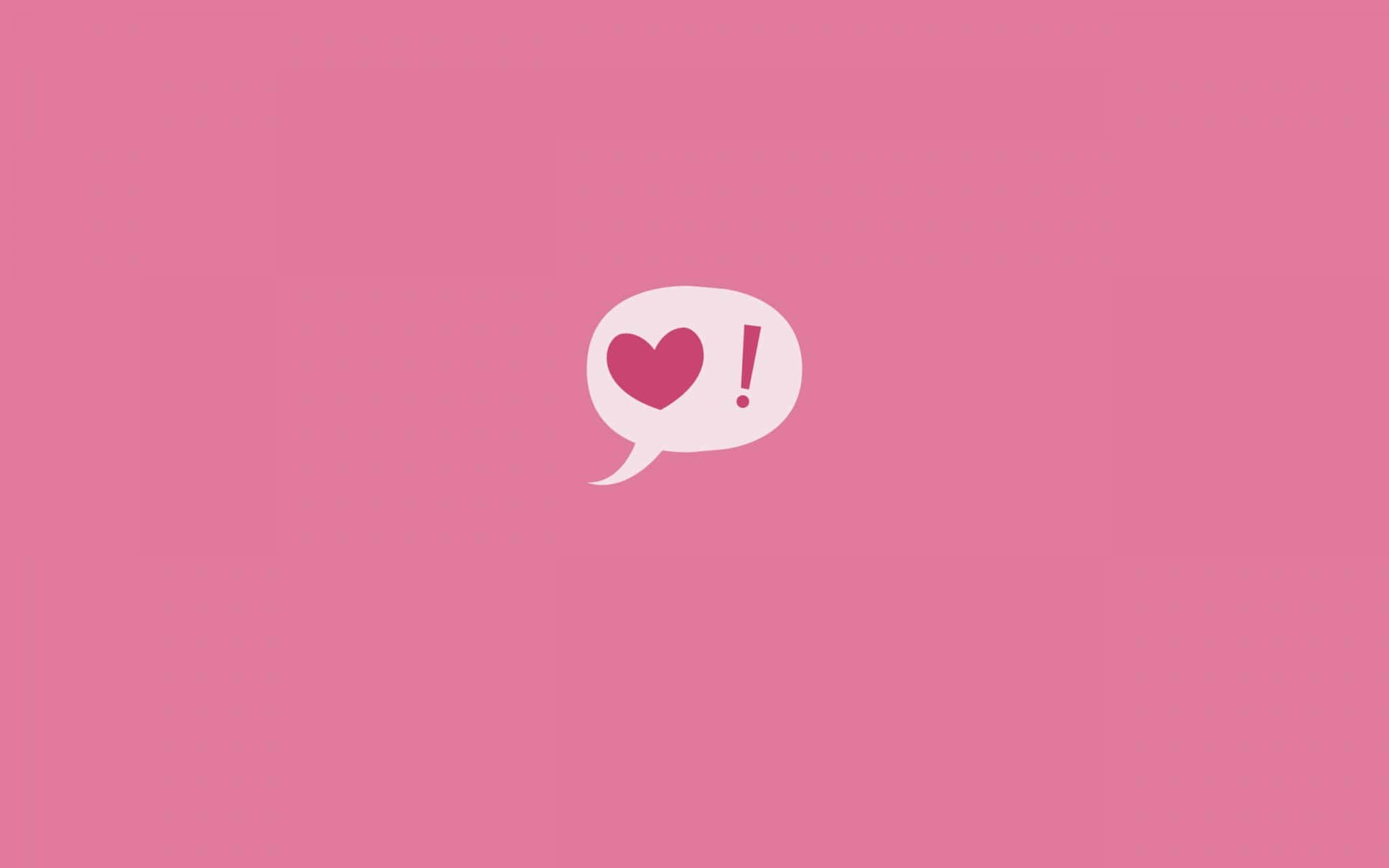 Cute Neon Pink 桌布 壁紙 — 一個極簡的白色對話框，中央有一個粉紅色愛心和驚嘆號，背景為純粉紅色。