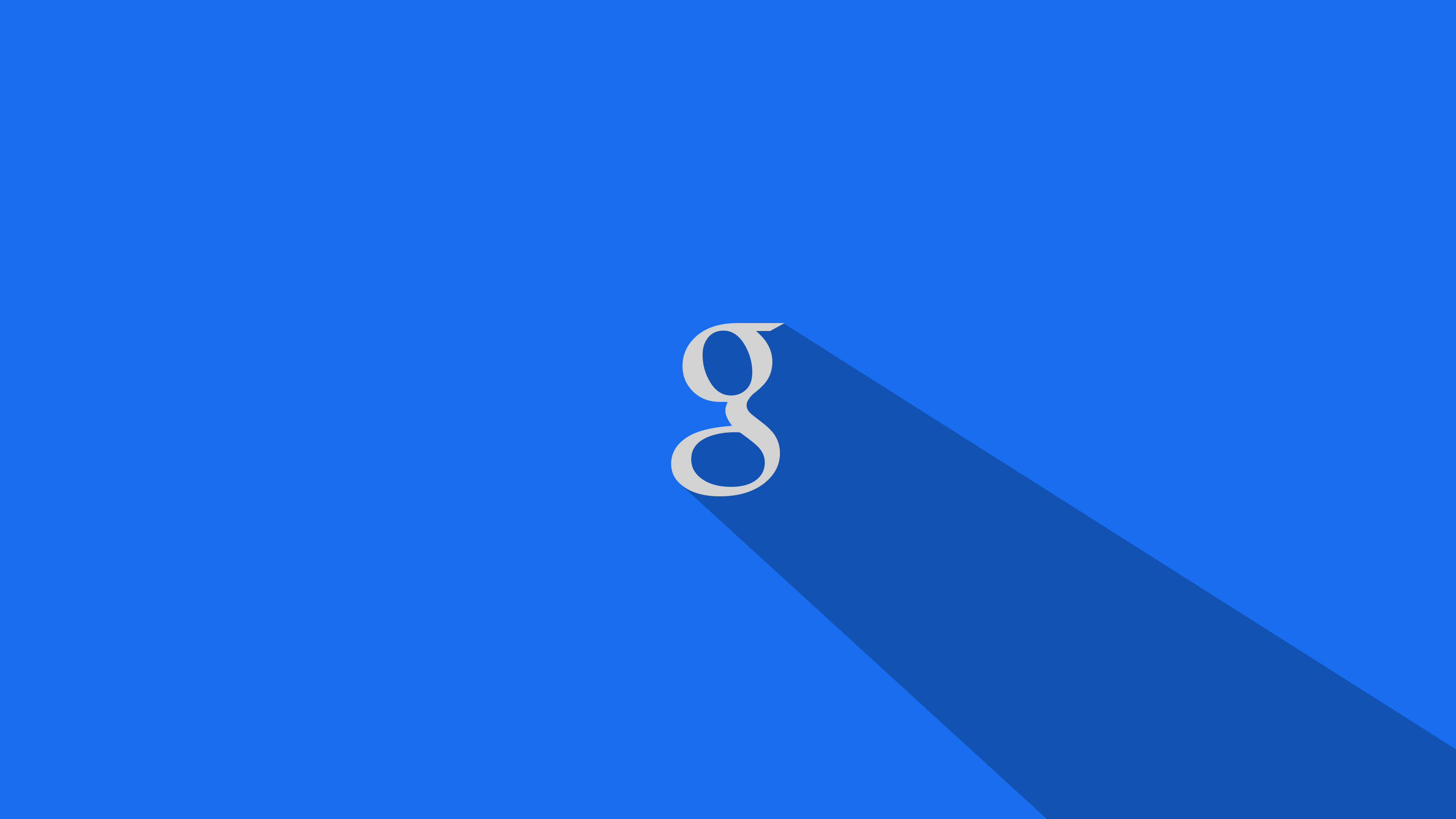 google 桌布 壁紙 — 一個極簡的白色小寫g在純藍色背景上投下長長的陰影。