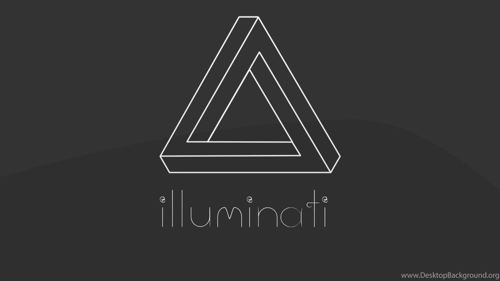 illuminati 桌布 壁紙 — 一個極簡的白色彭羅斯三角形錯覺，下方有「illuminati」字樣，背景為深灰色漸變。