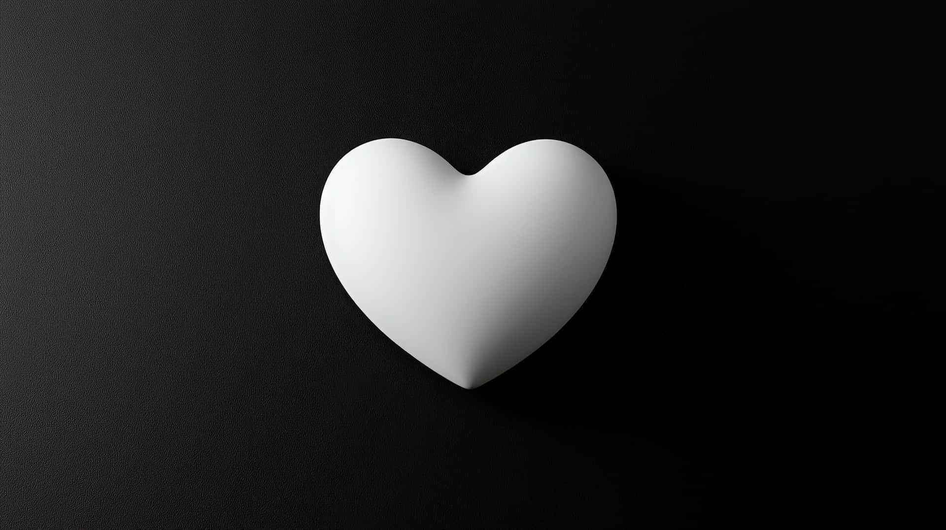 Simple White Heart on Dark Minimalist Background 壁紙 — 一個極簡的白色心形圖案居中放置在帶紋理的黑色表面上，投下柔和陰影。