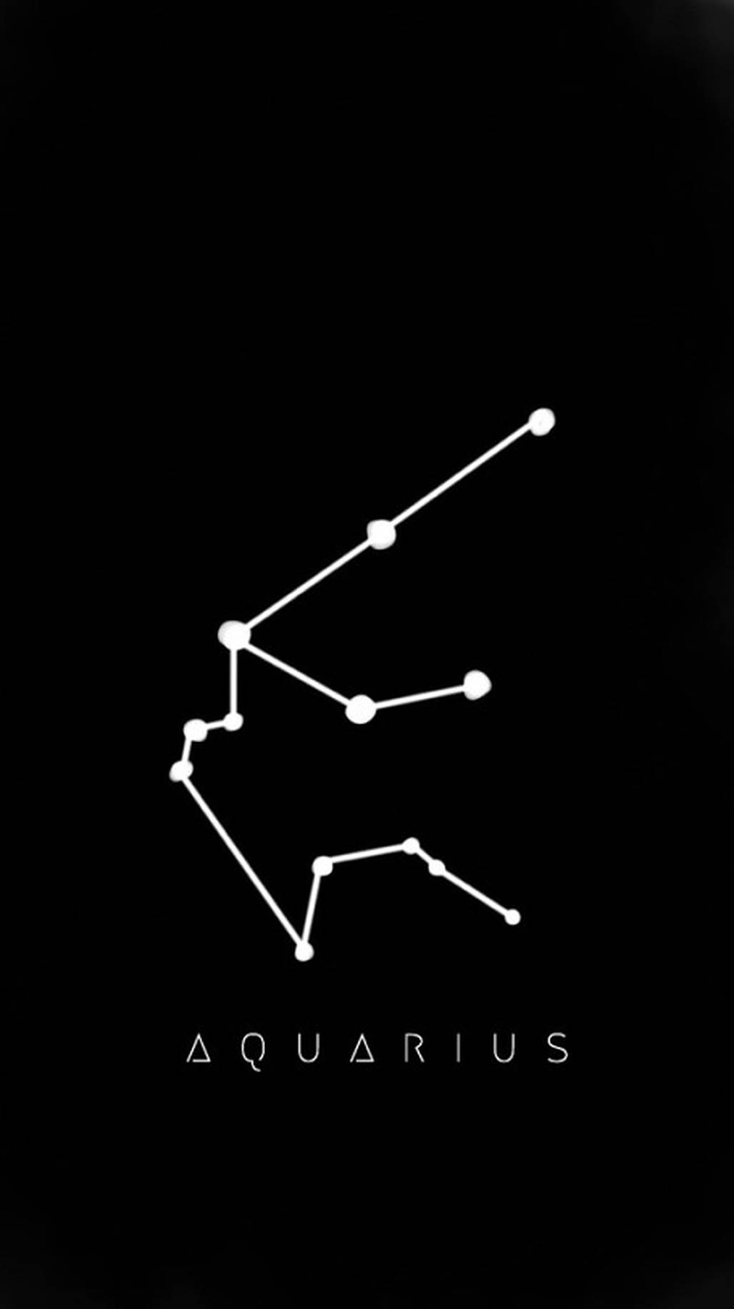 aquarius 桌布 壁紙 — 一個極簡的白色水瓶座星座輪廓在純黑色背景上發光，下方有名字。