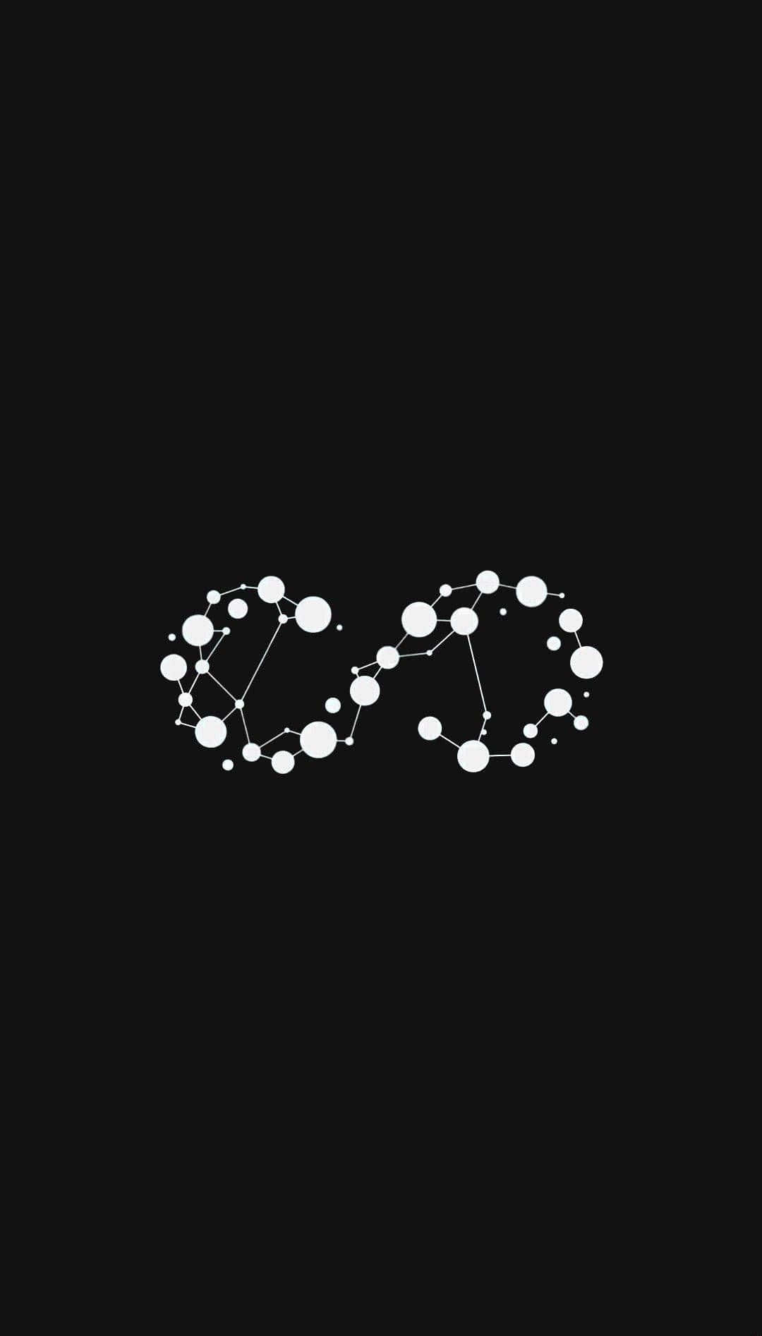 Dark Infinity 桌布 壁紙 — 一個極簡的白色無限符號，由相連的點和線在純黑色背景上形成。
