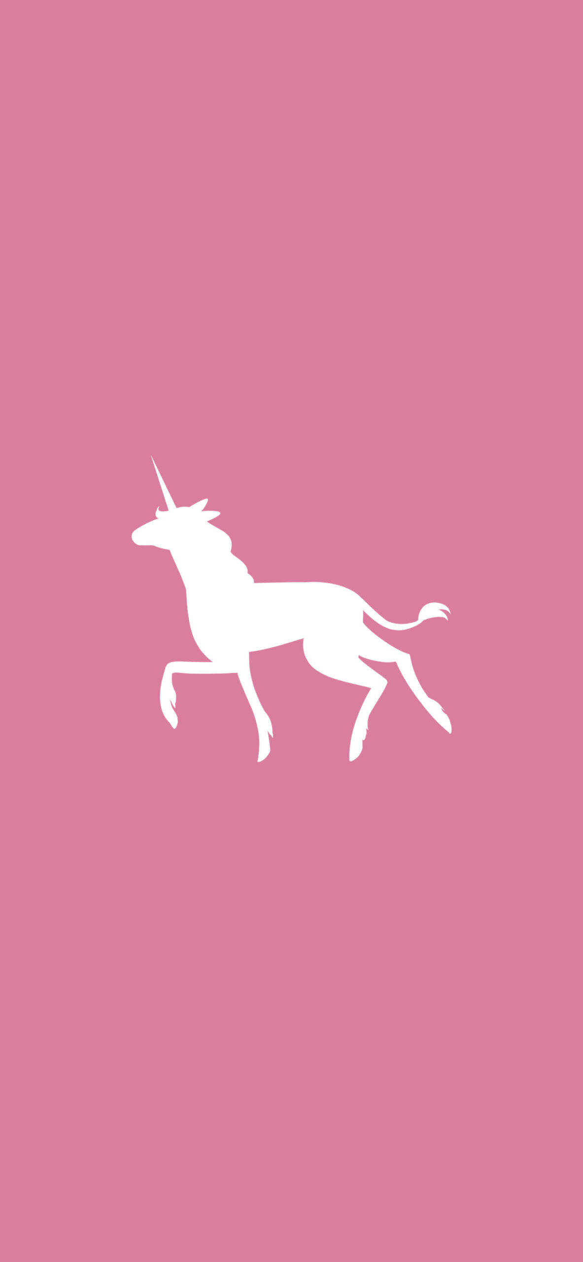 Cool Unicorn 桌布 壁紙 — 一個極簡的白色獨角獸剪影在純粉紅色背景上優雅地奔馳。