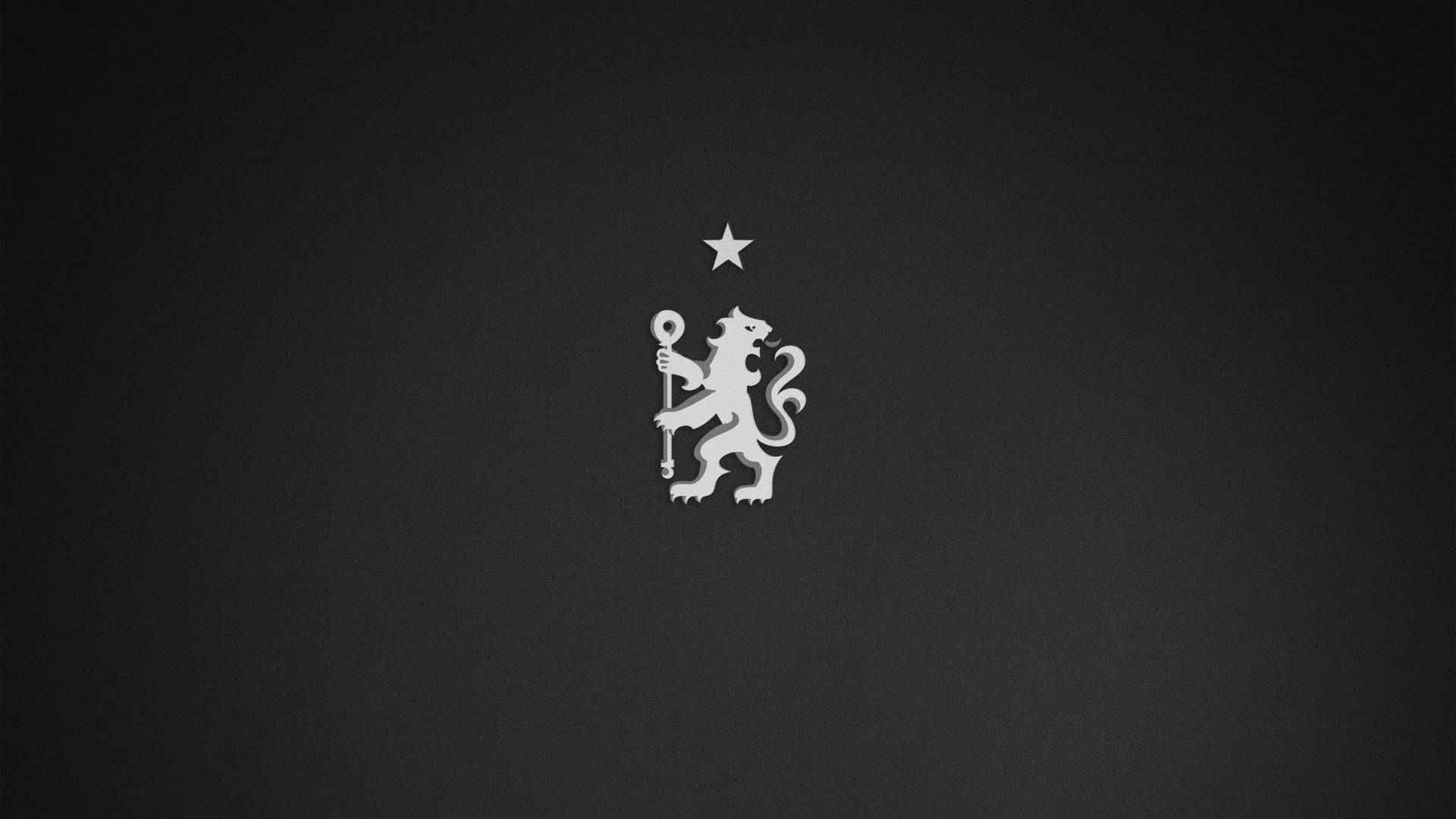 chelsea fc logo 桌布 壁紙 — 一個極簡的白色紋章獅子，手持一根頂部有星星的權杖，背景為深灰色漸變。