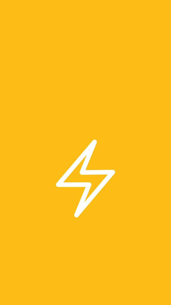 智慧型 桌布 壁紙 — 一個極簡的白色閃電圖標，居中放置在純色鮮黃色背景上。
