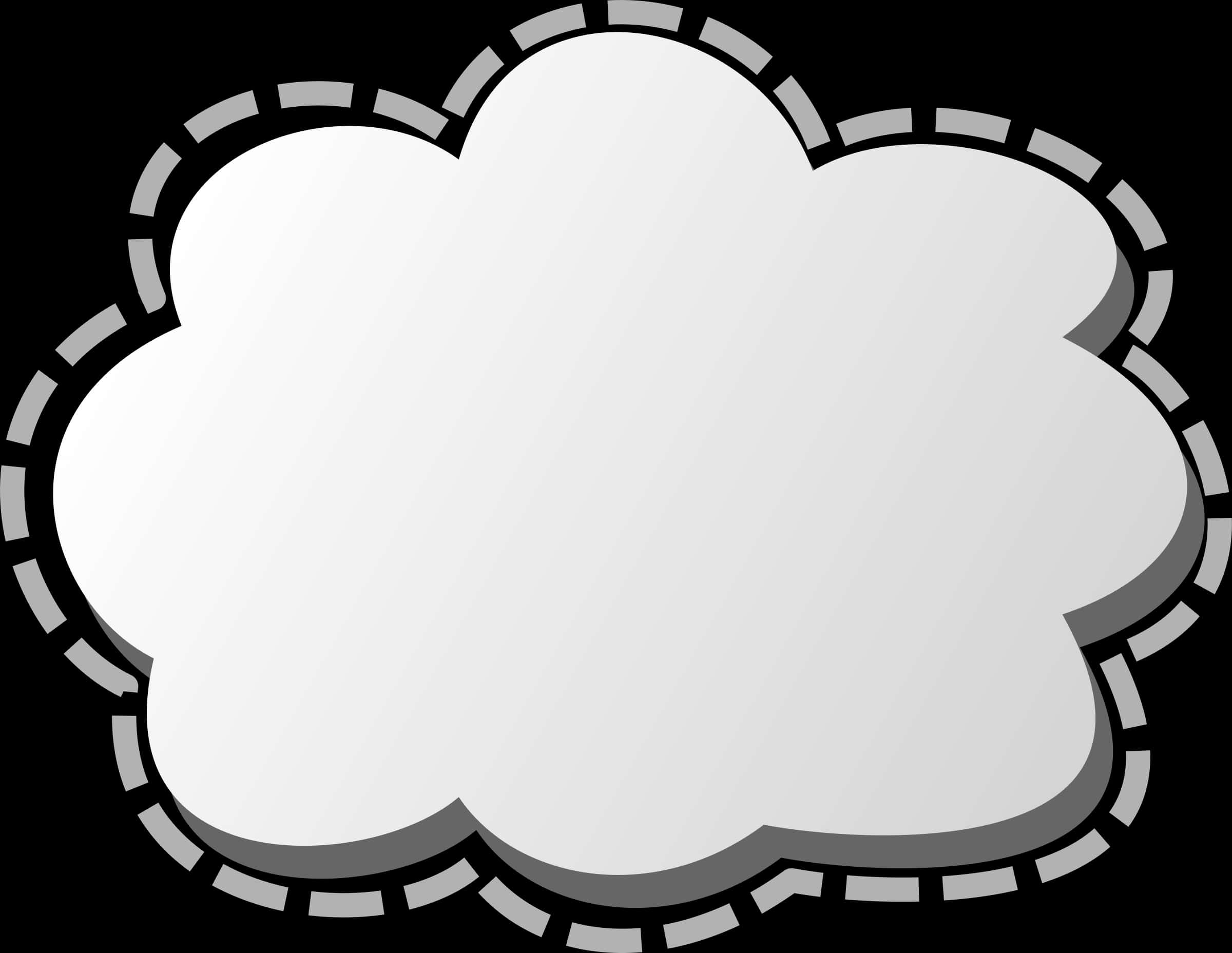 Cloud Clipart 桌布 壁紙 — 一個極簡的白色雲朵形狀，帶有灰色虛線輪廓，背景為黑色。