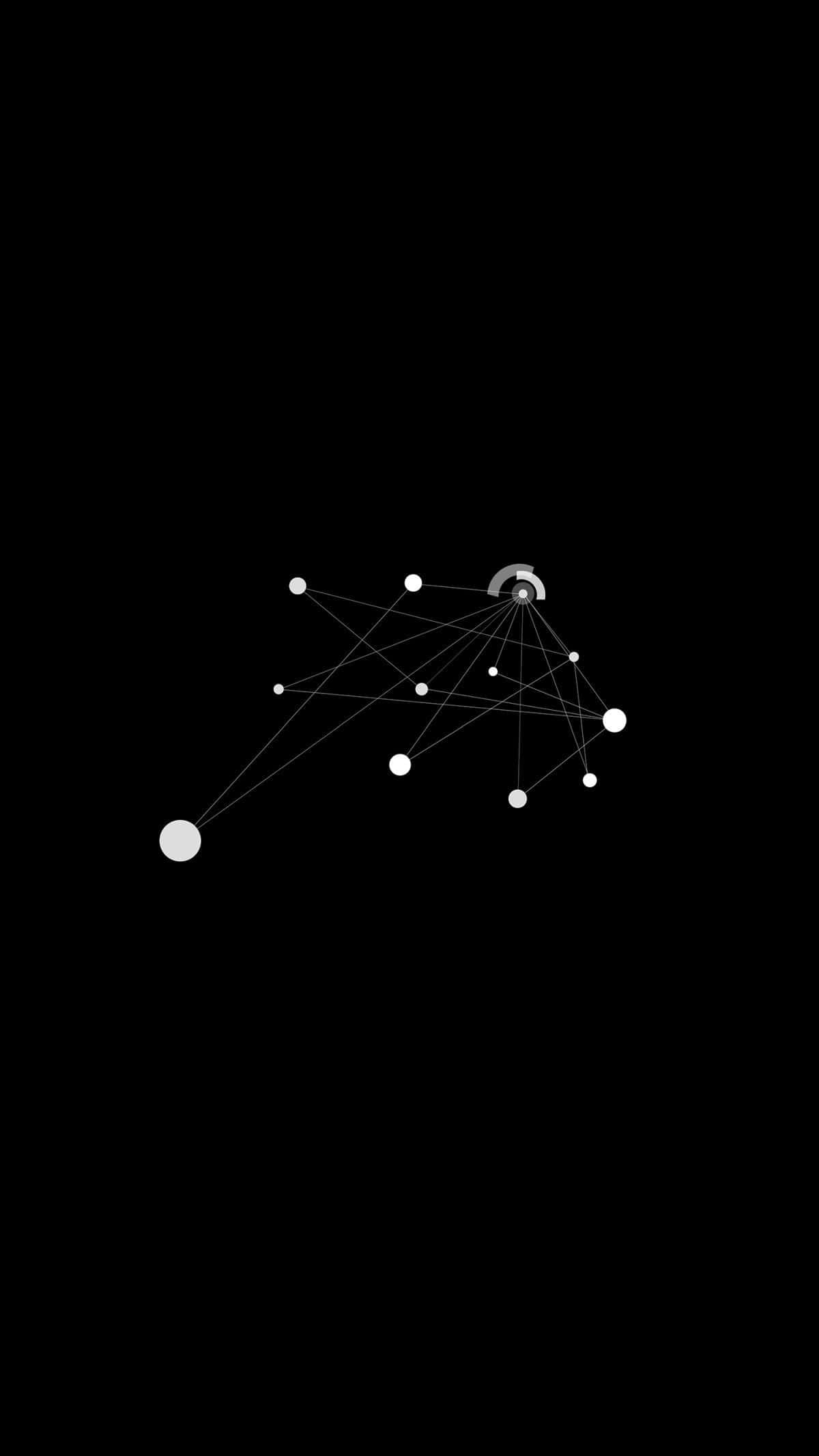 OLED 桌布 壁紙 — 一個極簡的白色點線網絡在黑色背景上，其中一個節點帶有圓形漸變。