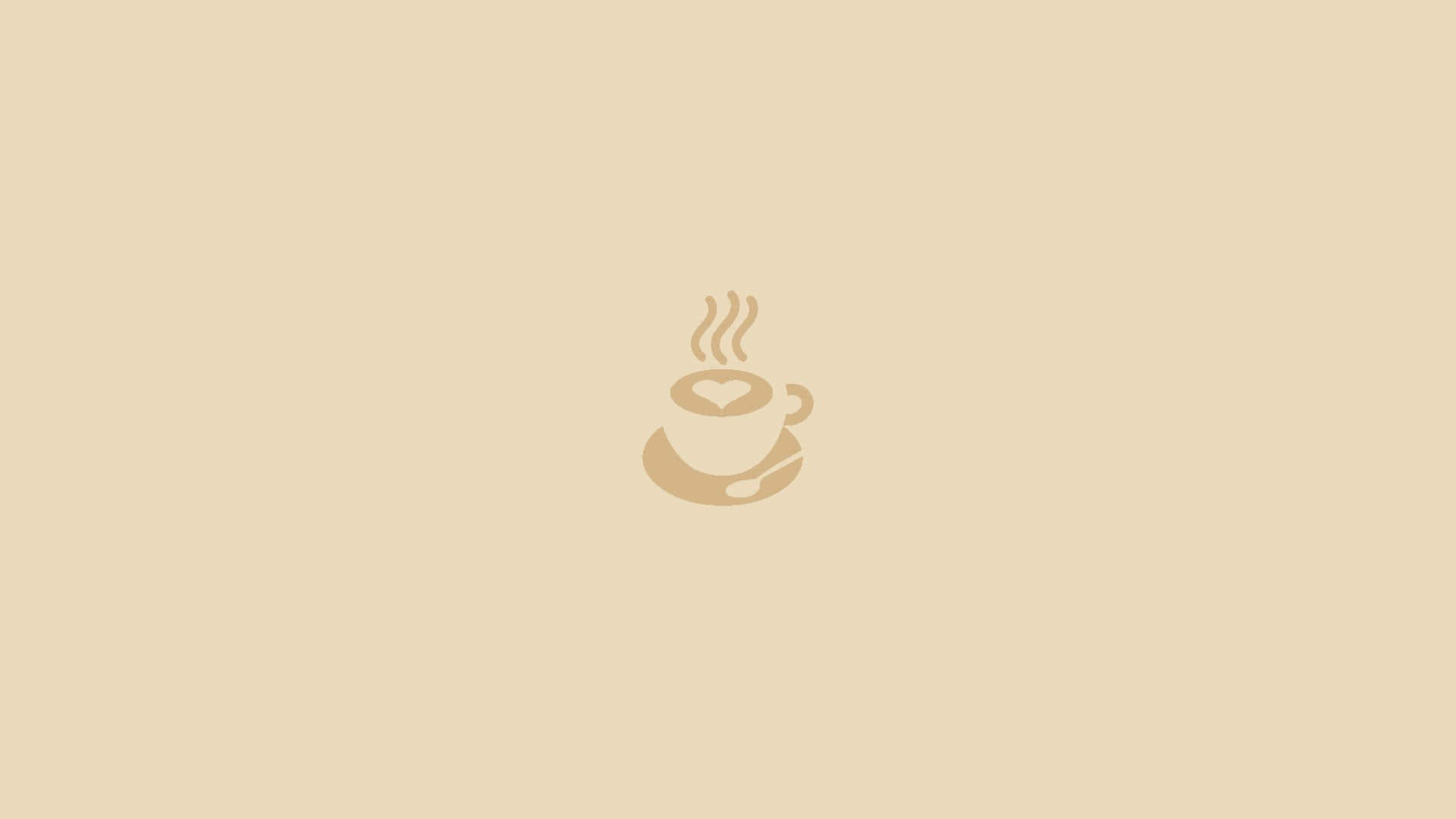 Minimalist Coffee 桌布 壁紙 — 一個極簡的米色咖啡杯圖示，帶有心形蒸氣，漂浮在純米色背景中央。