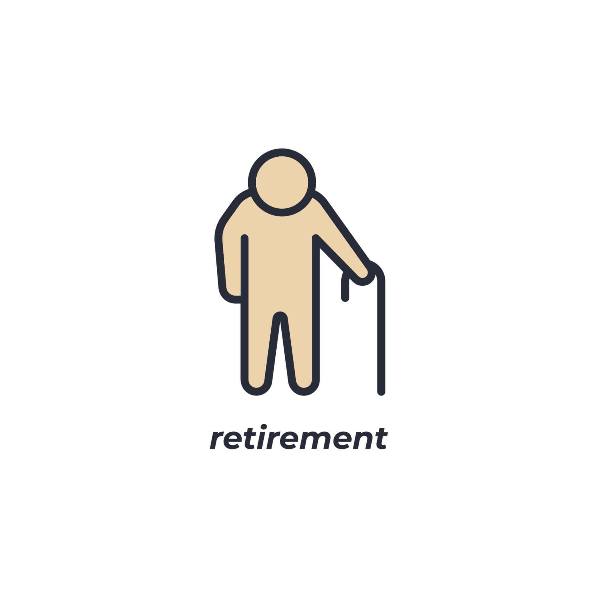 Retirement 桌布 壁紙 — 一個極簡的米色火柴人拿著拐杖，下方有退休二字。
