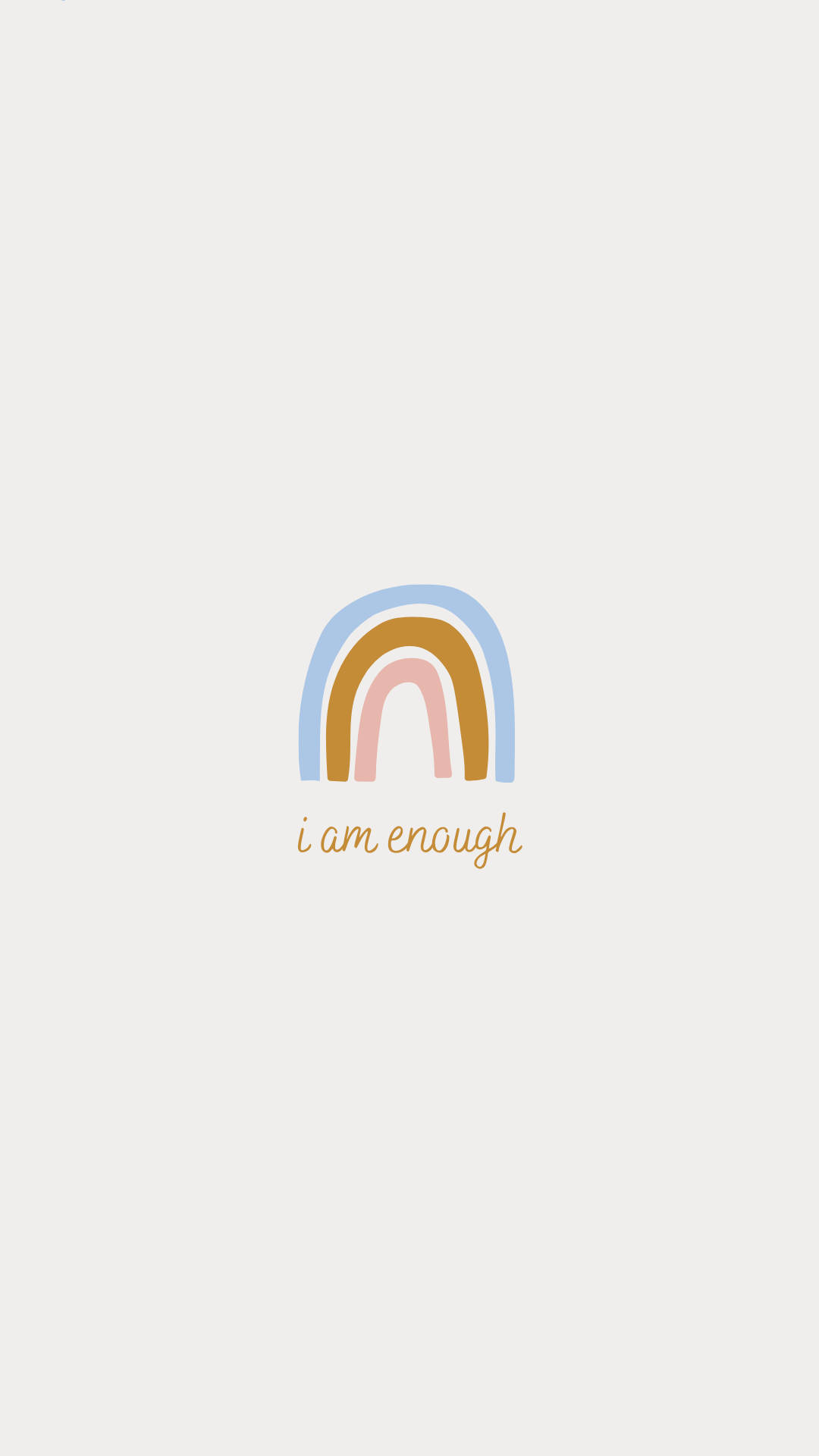 I Am Enough 桌布 壁紙 — 一個極簡的粉彩彩虹，上面有「我已經足夠」的字句，居中在淺灰色背景上。