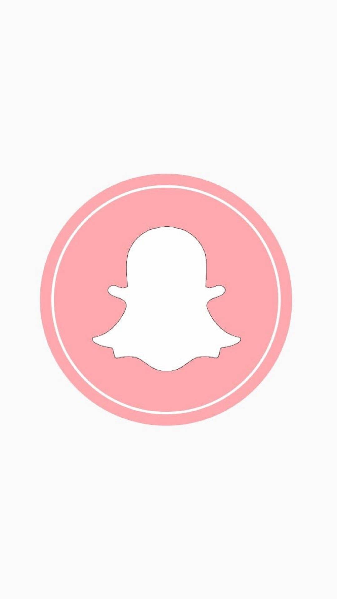 Snapchat 桌布 壁紙 — 一個極簡的粉紅色圓形標誌，中央有一個白色鬼魂剪影，背景為淺色。