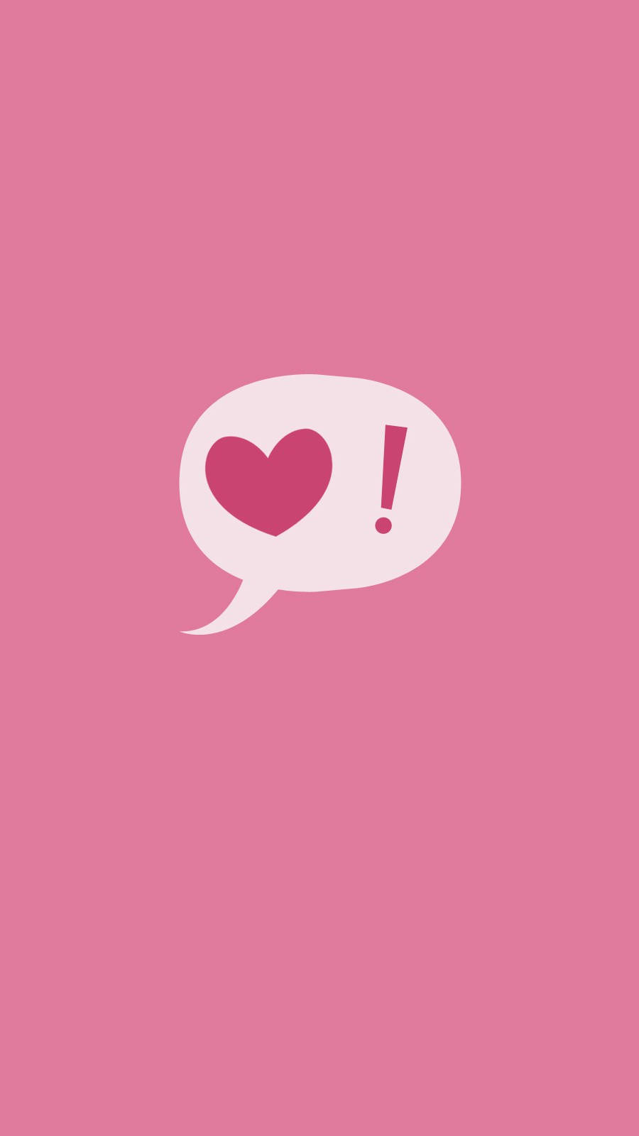 Tumblr Valentines Day 桌布 壁紙 — 一個極簡的粉紅色對話框，中心有一個心形和驚嘆號，背景為純粉紅色。