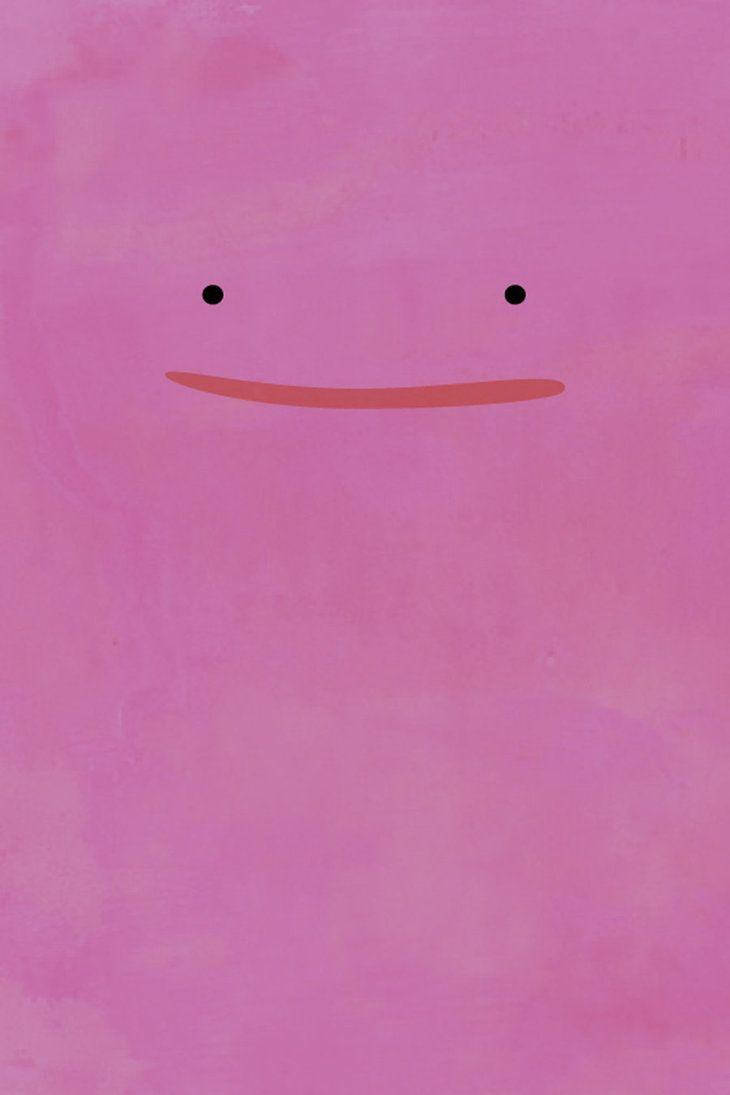 Smile 桌布 壁紙 — 一個極簡的粉紅色斑點，帶有簡單的黑色眼睛和彎曲的橙色微笑，背景為有紋理的粉紅色。