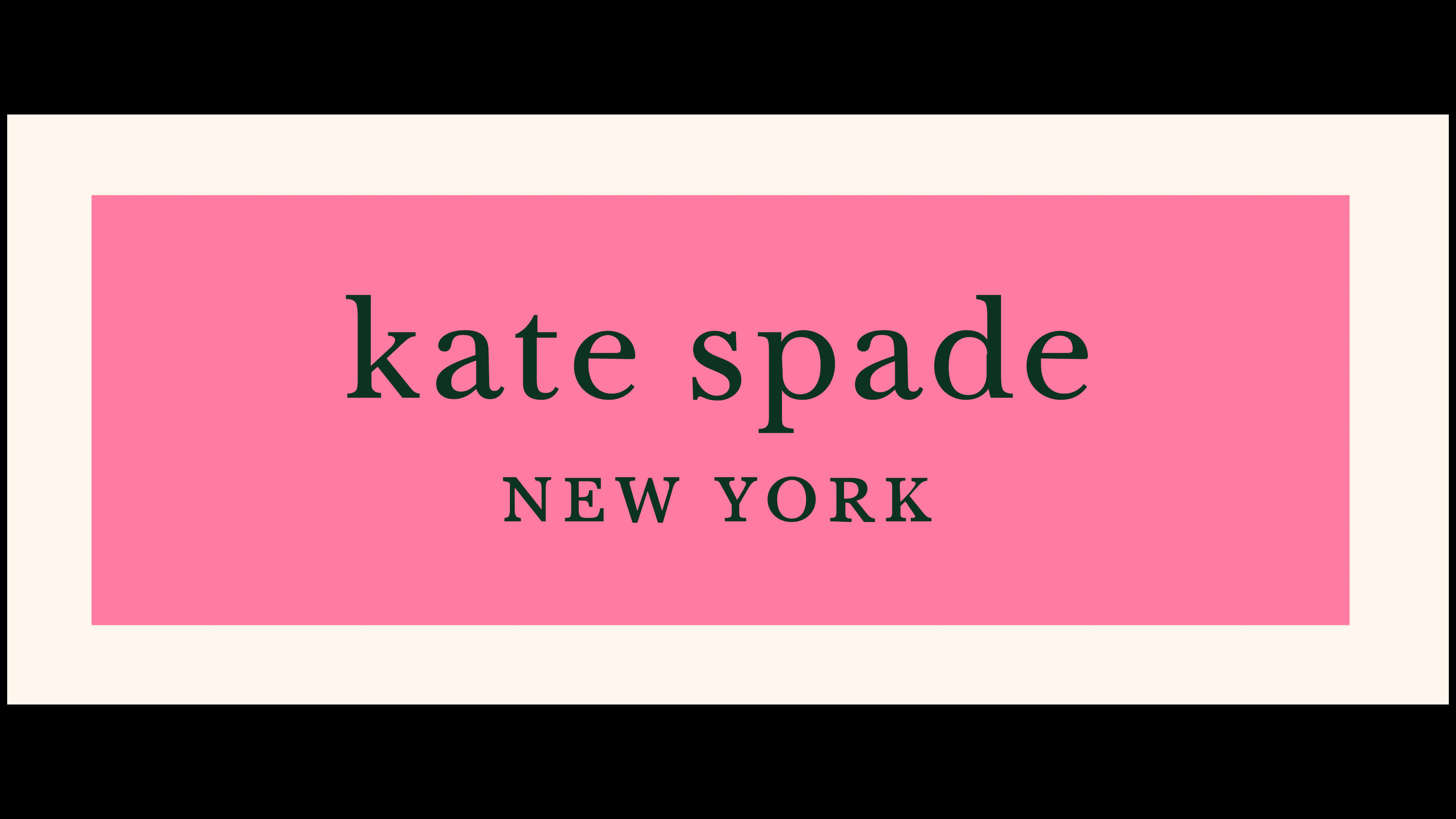 kate spade 桌布 壁紙 — 一個極簡的粉紅色矩形，中央有黑色文字寫著 kate spade new york，背景為奶油色。