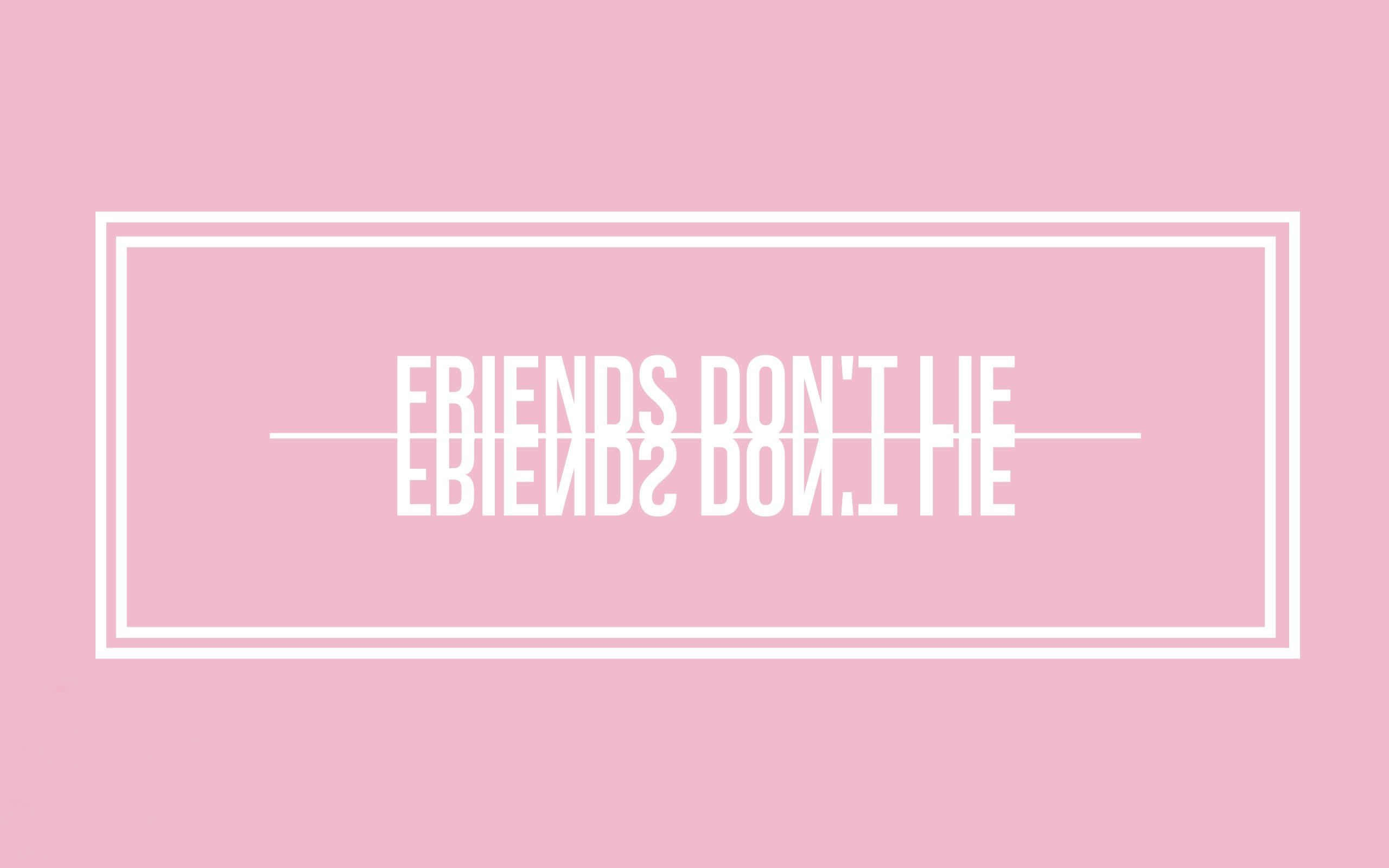 Best Friend Aesthetic 桌布 壁紙 — 一個極簡的粉紅色背景，在雙線矩形框內以粗體無襯線字體顯示白色文字「FRIENDS DON'T LIE」。
