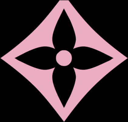 Fashion Logo 桌布 壁紙 — 一個極簡的粉紅色鑽石形狀，中心有一個黑色的四瓣花設計，位於黑色背景上。
