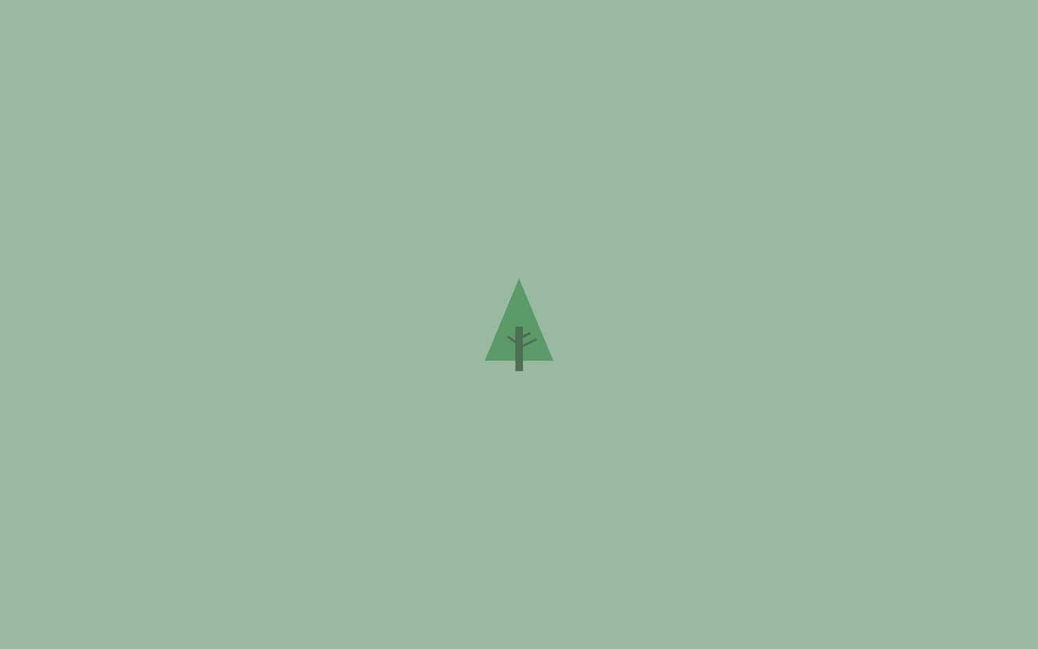 Pine Tree 桌布 壁紙 — 一個極簡的綠色三角形樹木圖示，居中放置在柔和的鼠尾草色背景上。