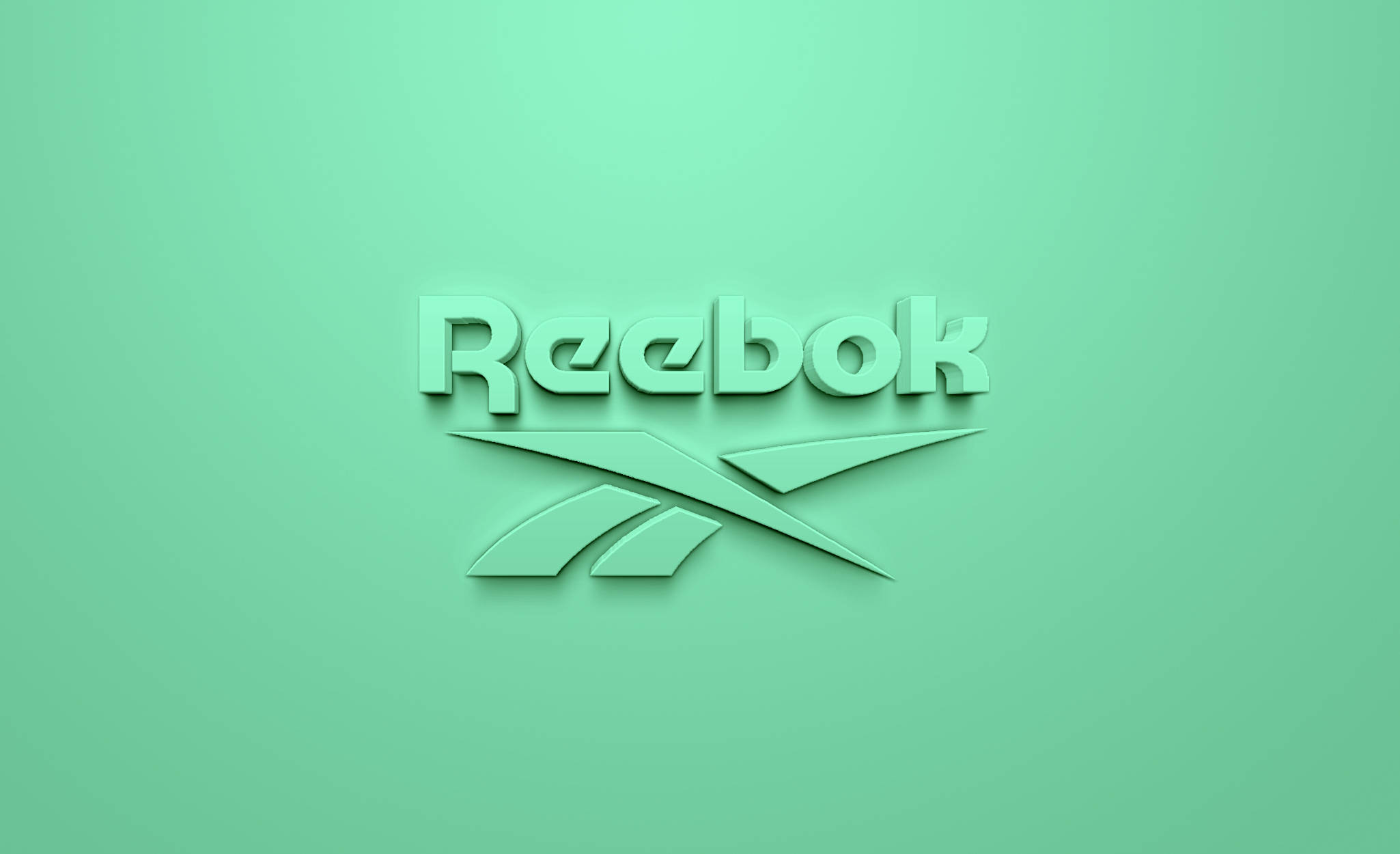 Reebok 桌布 壁紙 — 一個極簡的薄荷綠色Reebok標誌，帶有3D效果，居中在純色漸變背景上。