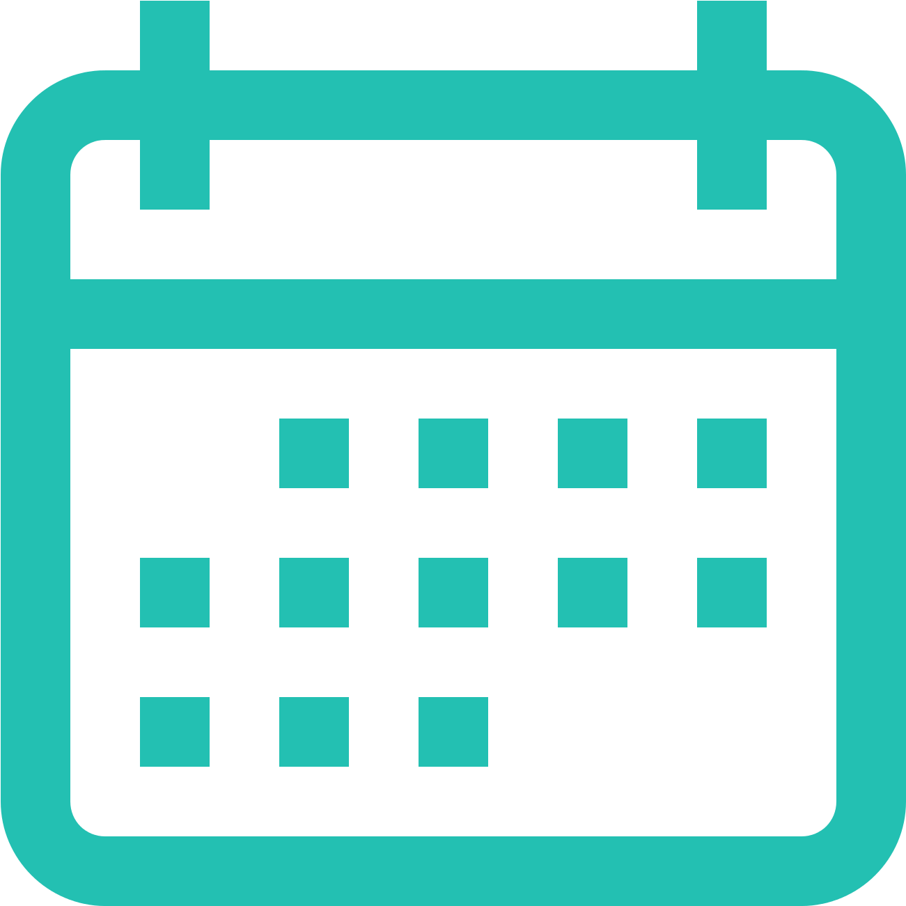 Date 桌布 壁紙 — 一個極簡的藍綠色日曆圖示，帶有黑色背景上的方格網格。