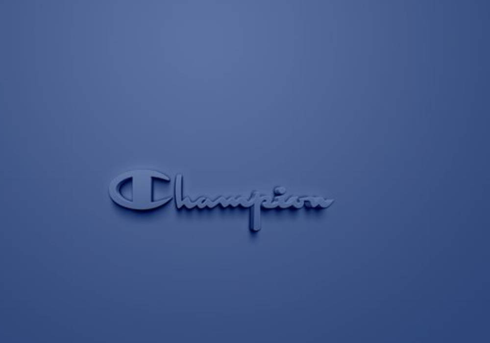 Champion Logo 桌布 壁紙 — 一個極簡的藍色3D渲染Champion標誌，居中放置在純藍色漸變背景上。
