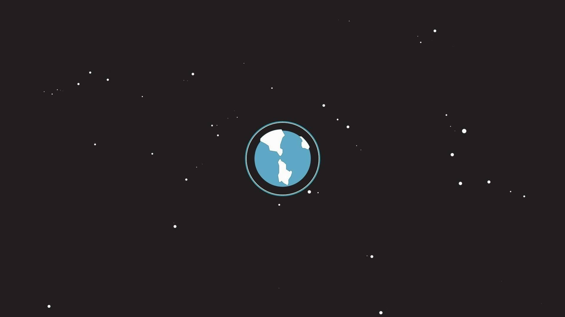 簡約 桌布 壁紙 — 一個極簡的藍色地球圖示，置於星光點點的黑暗太空背景中央。