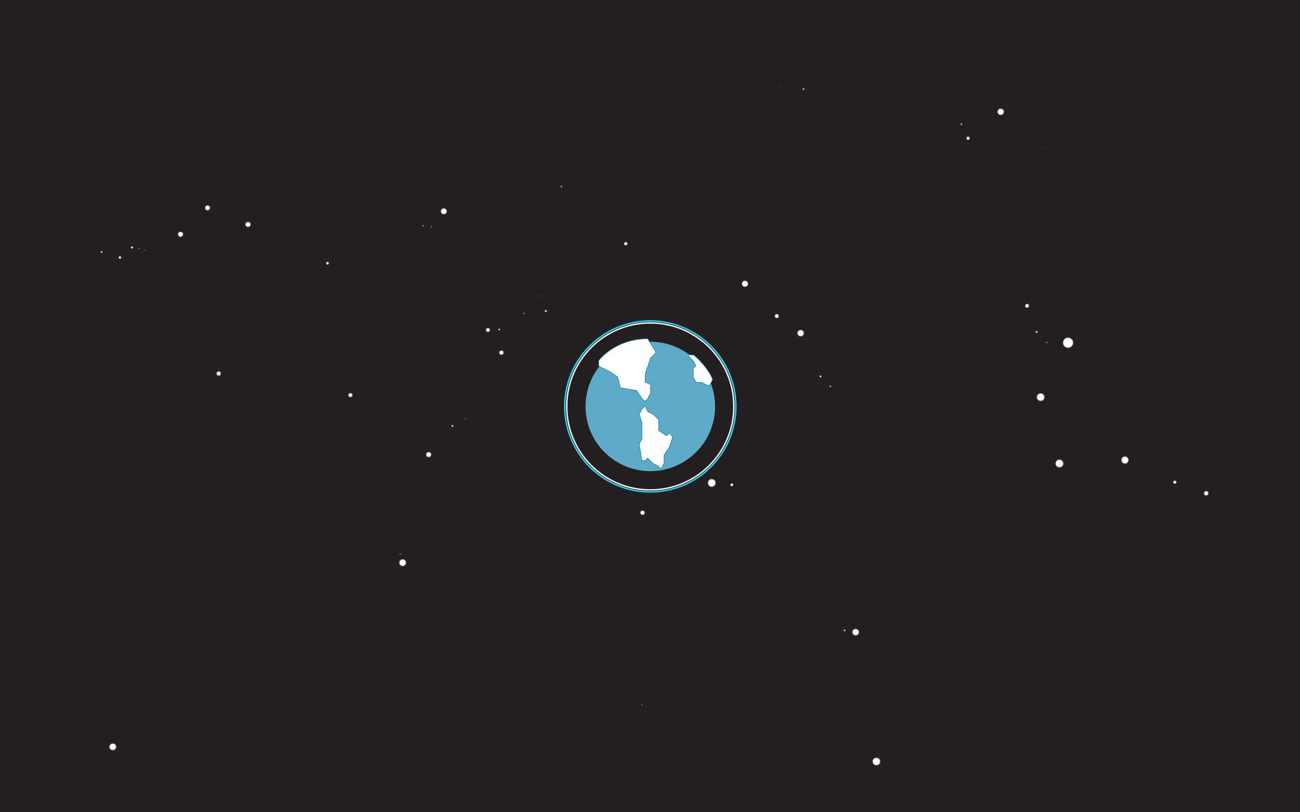 Simplistic 桌布 壁紙 — 一個極簡的藍色地球圖示漂浮在佈滿星星的黑暗空間中，散落著白色點點。