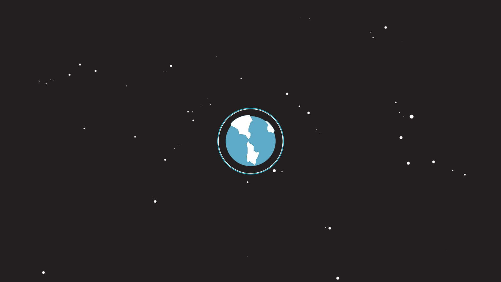 桌布 壁紙 — 一個極簡的藍色地球圖示漂浮在佈滿星星的黑暗空間中，散落著白色點點。