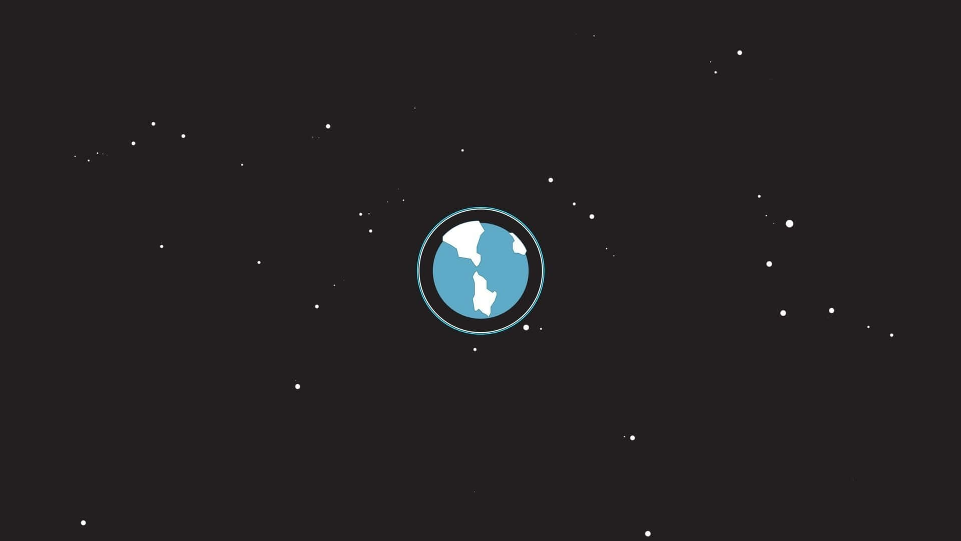 地球 桌布 壁紙 — 一個極簡的藍色地球圖示漂浮在佈滿星星的黑暗空間中，散落著白色點點。