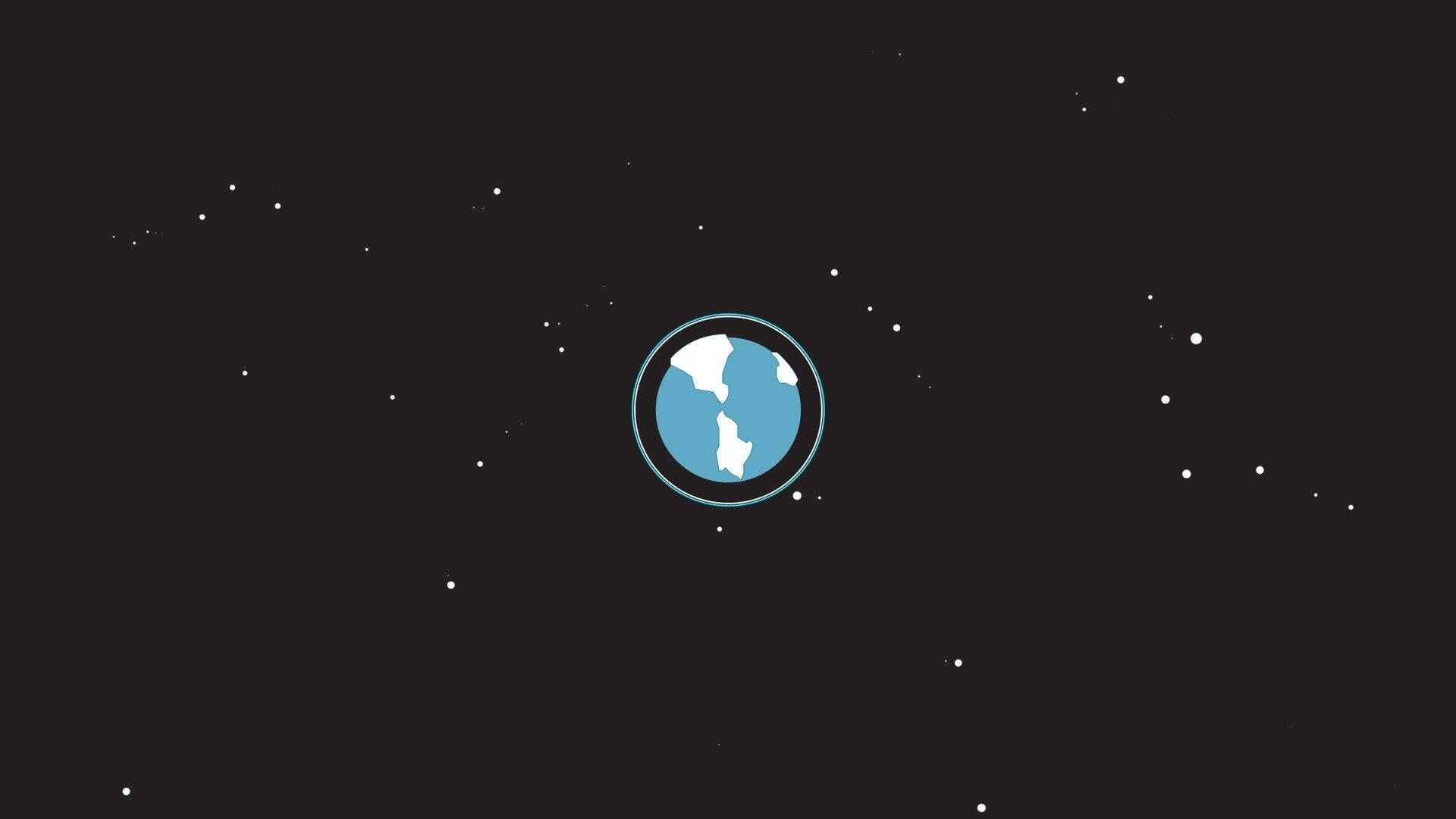 地球 桌布 壁紙 — 一個極簡的藍色地球圖示漂浮在佈滿星星的黑暗空間中，散落著白色點點。