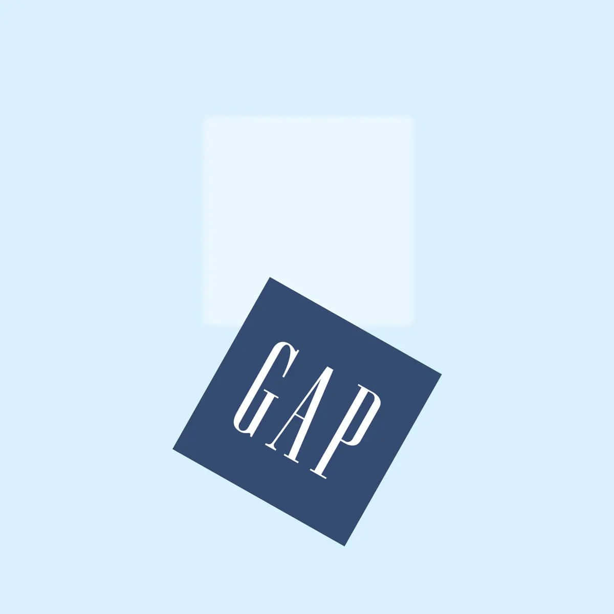 間隙 桌布 壁紙 — 一個極簡的藍色正方形，帶有白色GAP標誌，漂浮在柔和的淺藍色背景上。