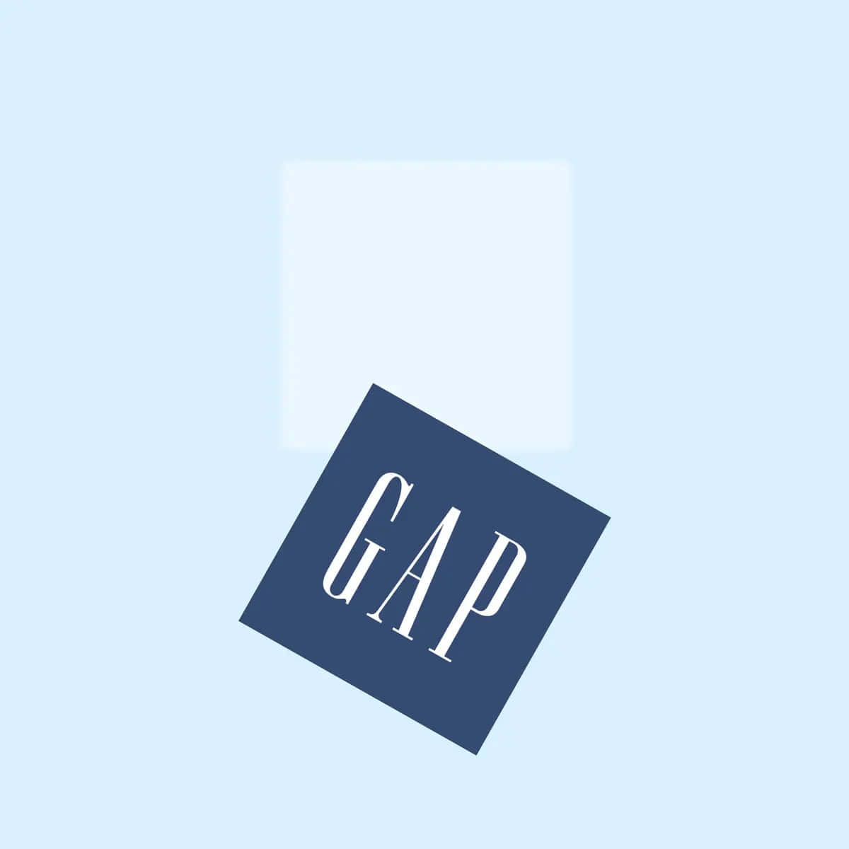 Gap 桌布 壁紙 — 一個極簡的藍色正方形，帶有白色GAP標誌，漂浮在柔和的淺藍色背景上。