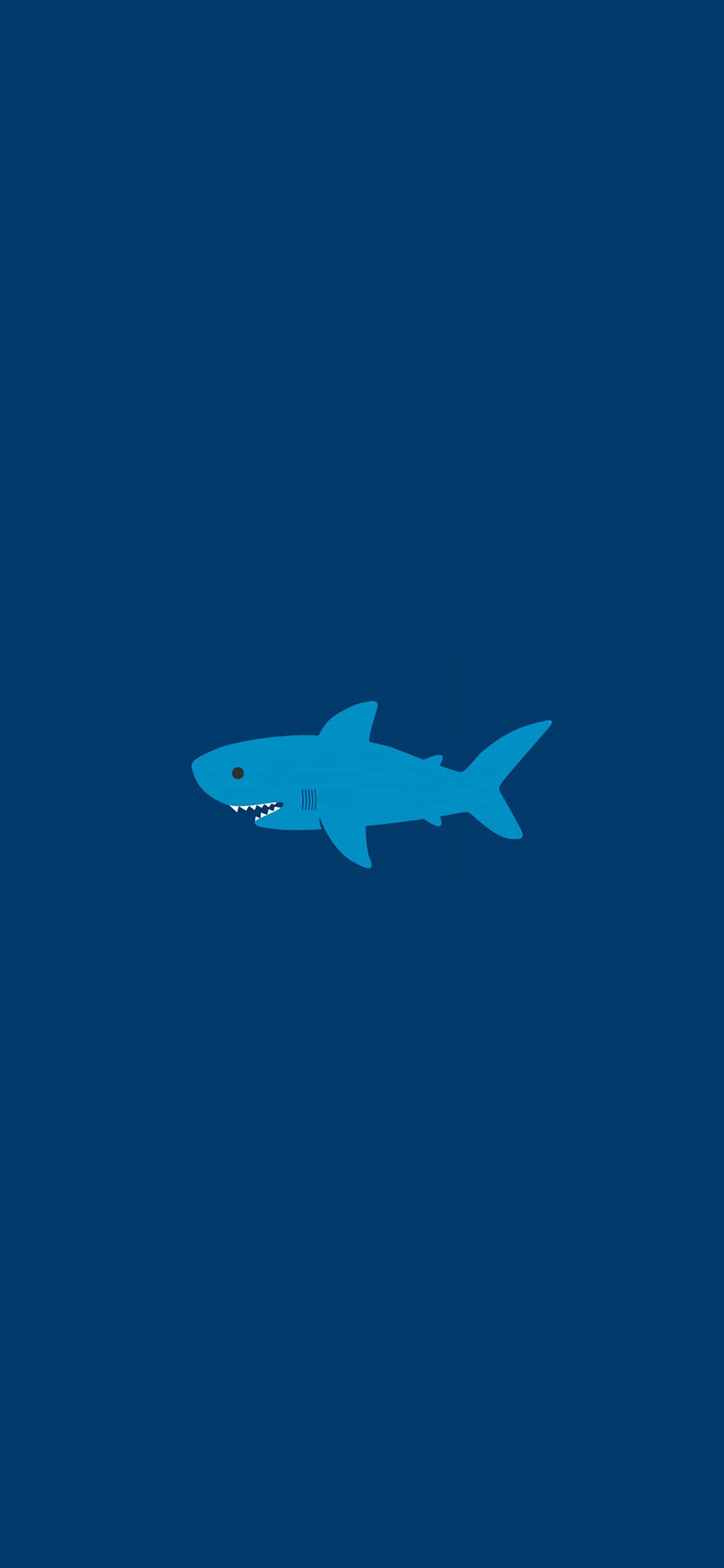 Shark iPhone 桌布 壁紙 — 一個極簡的藍色鯊魚圖示在純深藍色背景上游泳。