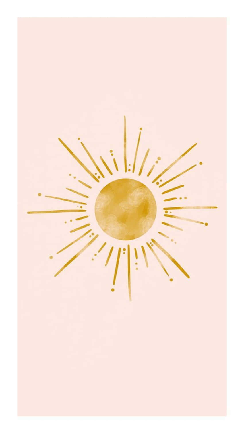 桌布 壁紙 — 一個極簡的金色太陽，散發著溫暖的光芒，映襯在柔和的粉紅色背景上。