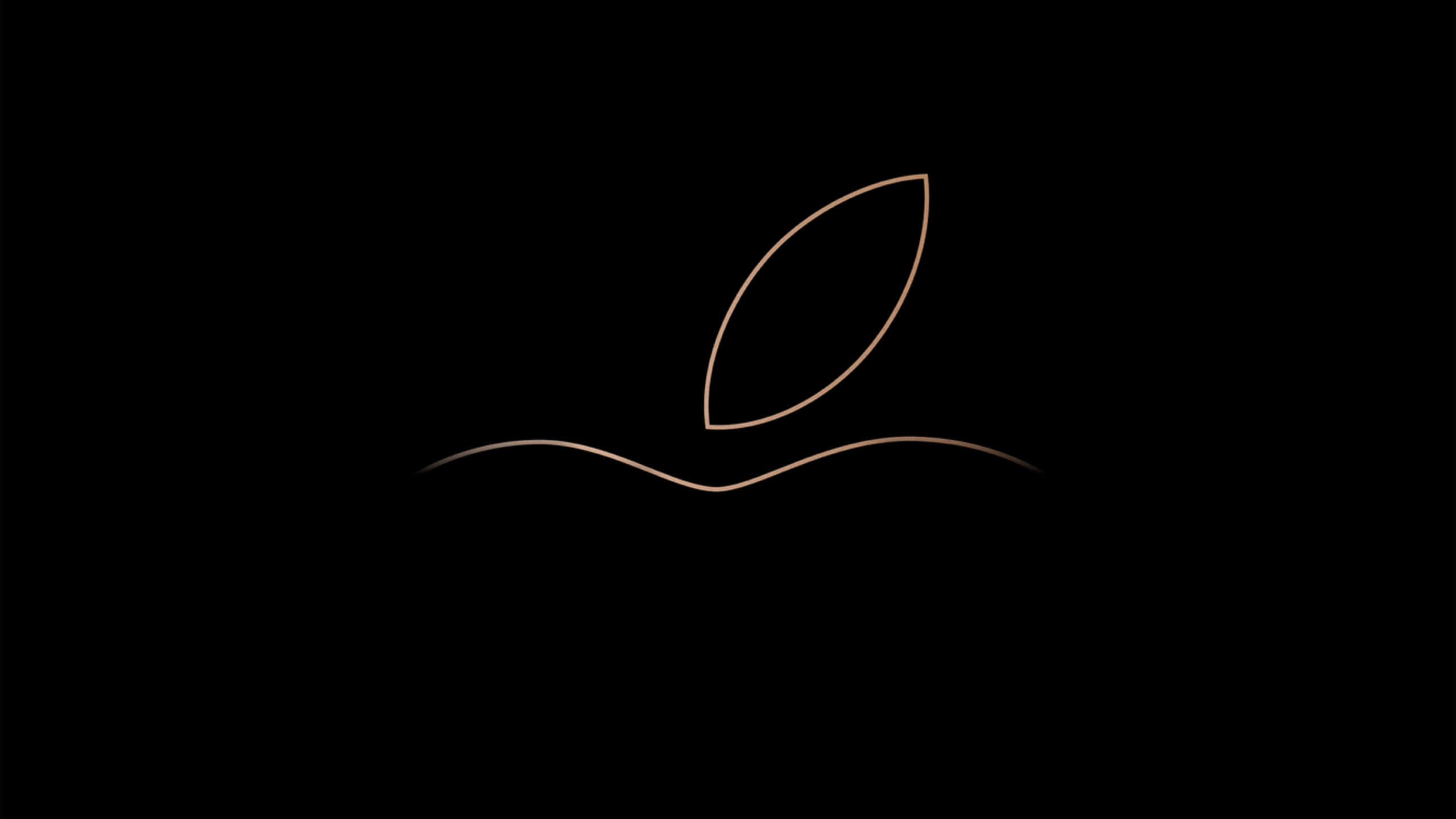 Black Macbook 桌布 壁紙 — 一個極簡的金色葉子輪廓從一條曲線中浮現，背景是純黑色。