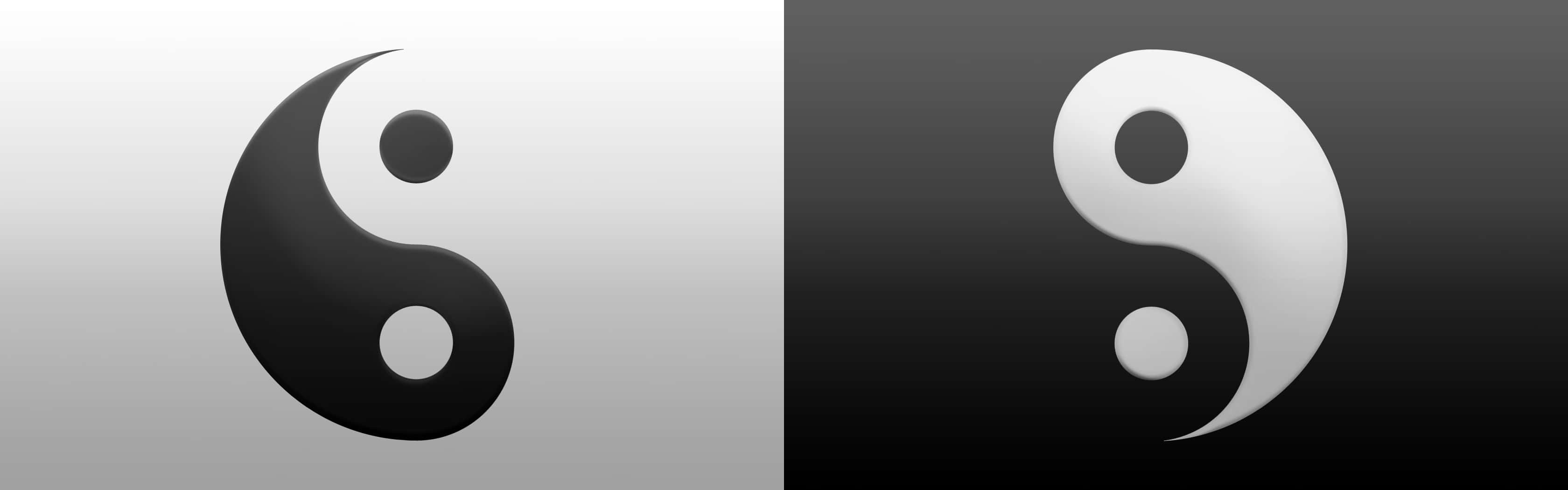 Ying Yang 桌布 壁紙 — 一個極簡的陰陽符號，以光澤黑色和白色呈現在漸變背景上。