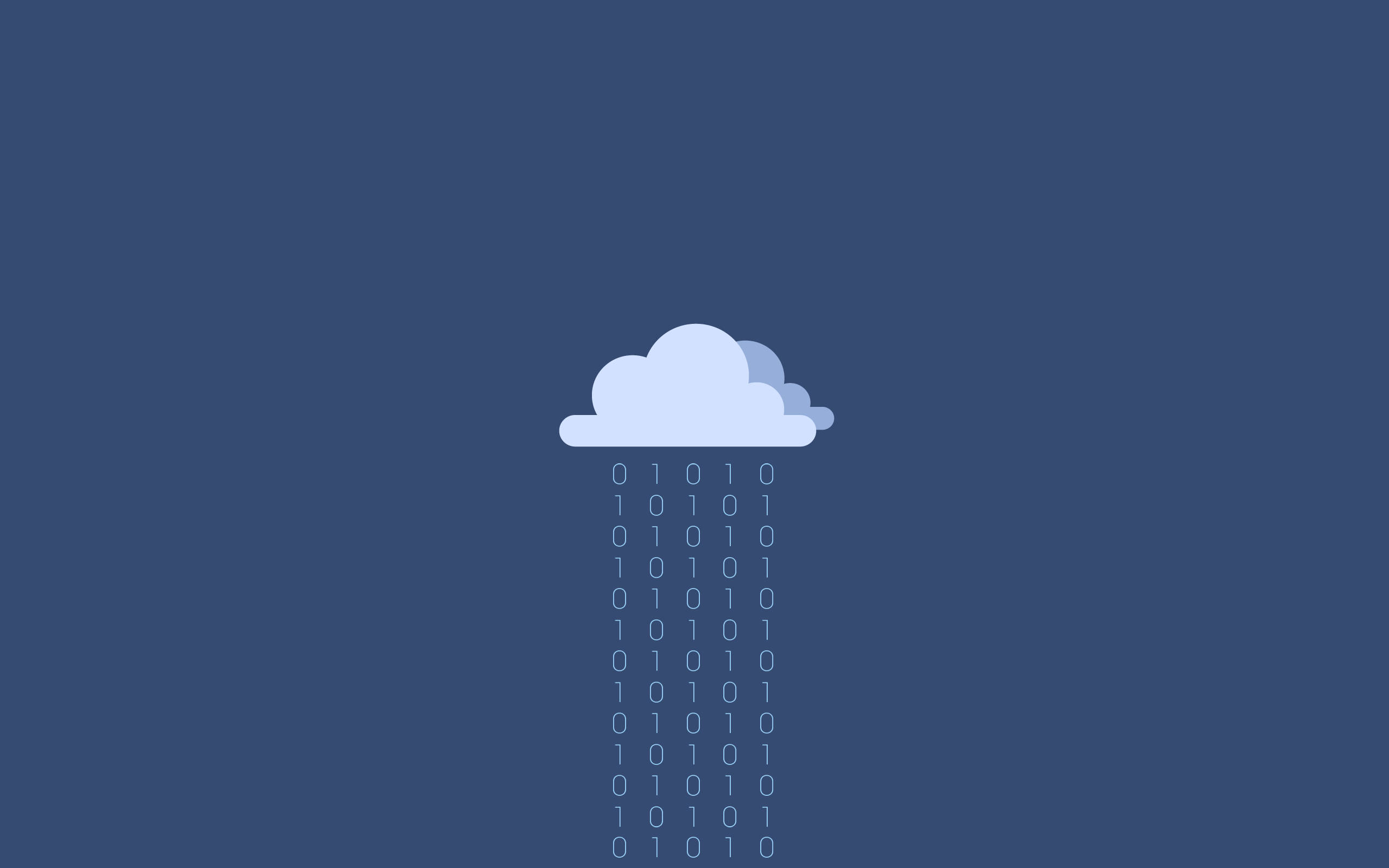 Cloud 桌布 壁紙 — 一個極簡的雲朵圖示在純藍色背景上落下二進制代碼。