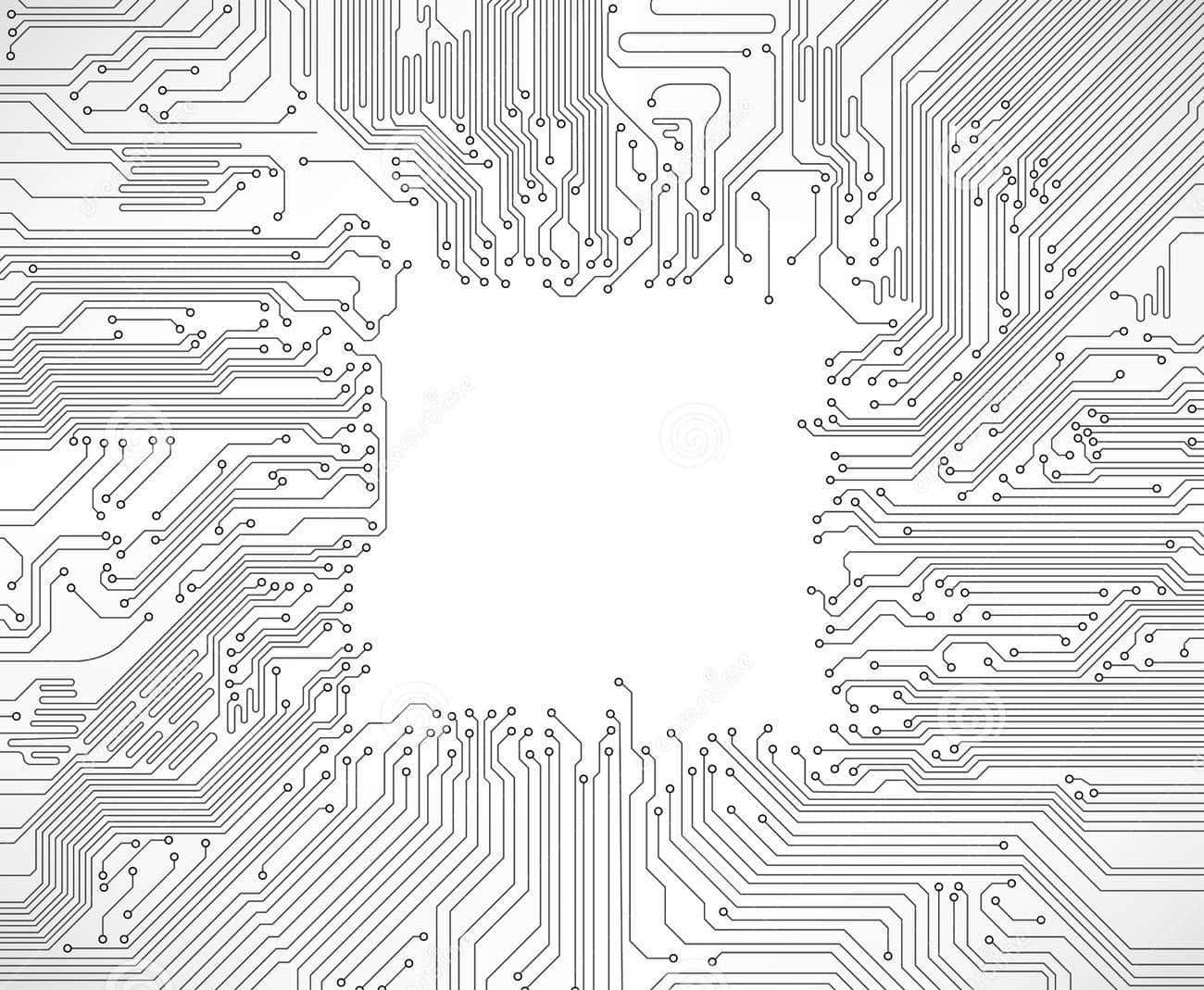 Circuit 桌布 壁紙 — 一個極簡的電路板圖案在淺灰色背景上形成一個圍繞空白白色中心的邊框。