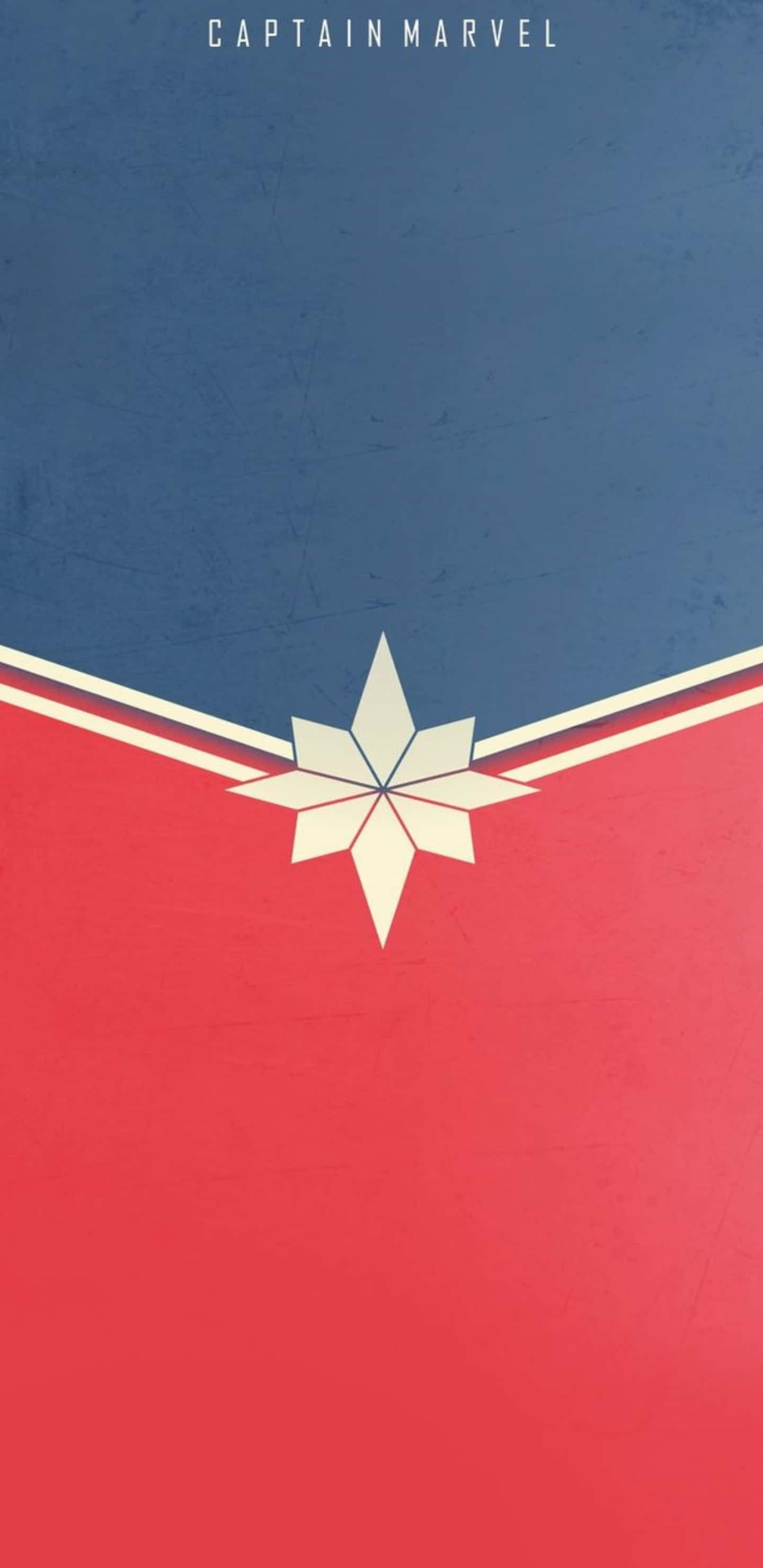 Pixel 3xl Captain Marvel 桌布 壁紙 — 一個極簡的驚奇隊長標誌，居中放置在帶有紋理顆粒的醒目紅藍背景上。
