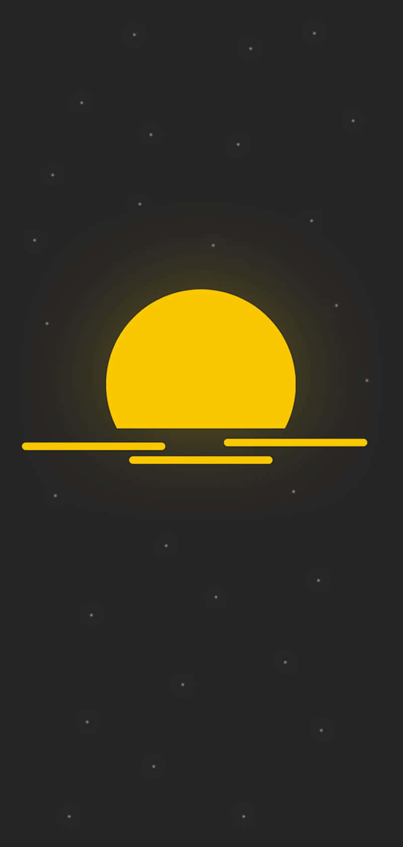 Cute Sun 桌布 壁紙 — 一個極簡的黃色太陽在地平線上下沉，背景是繁星點點的黑暗天空。
