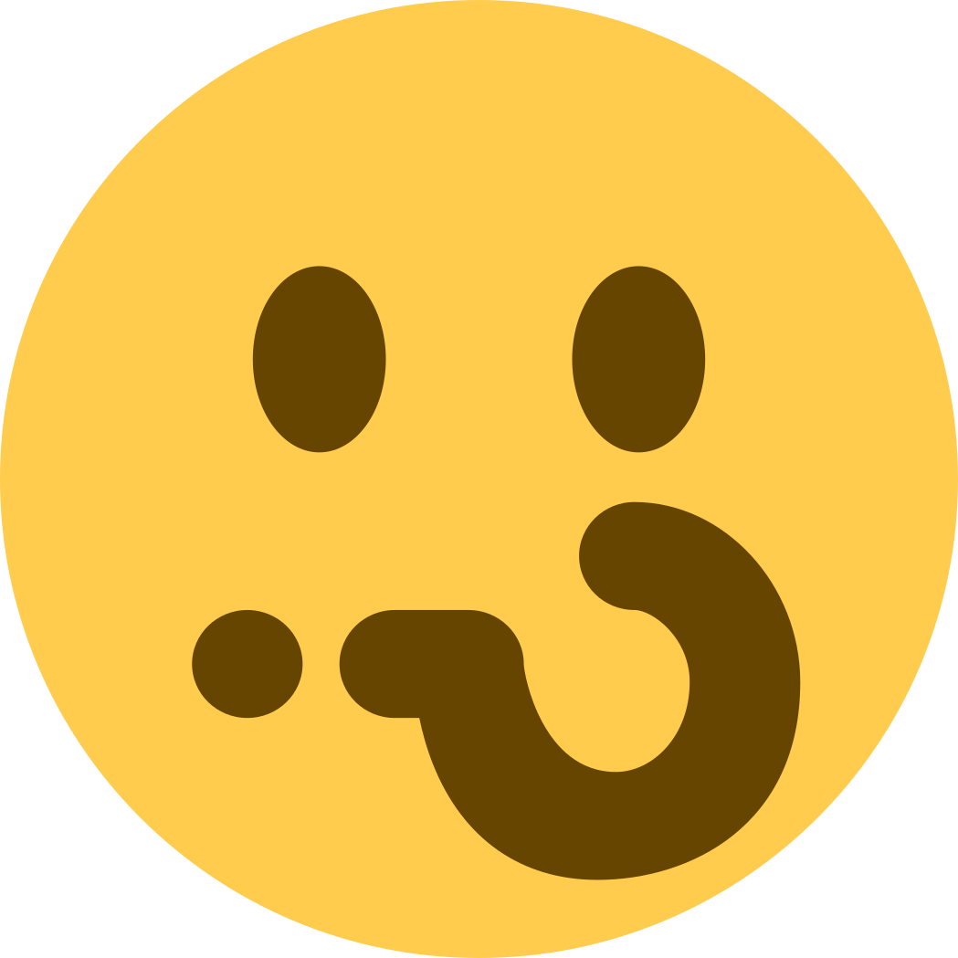 Discord 桌布 壁紙 — 一個極簡的黃色表情符號臉孔，帶有簡單的棕色眼睛和彎曲的嘴巴，背景為黑色。