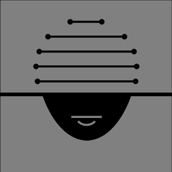 artificial intelligence 桌布 壁紙 — 一個極簡的黑灰色笑臉圖示，部分浸沒在水中，上方有水平線。