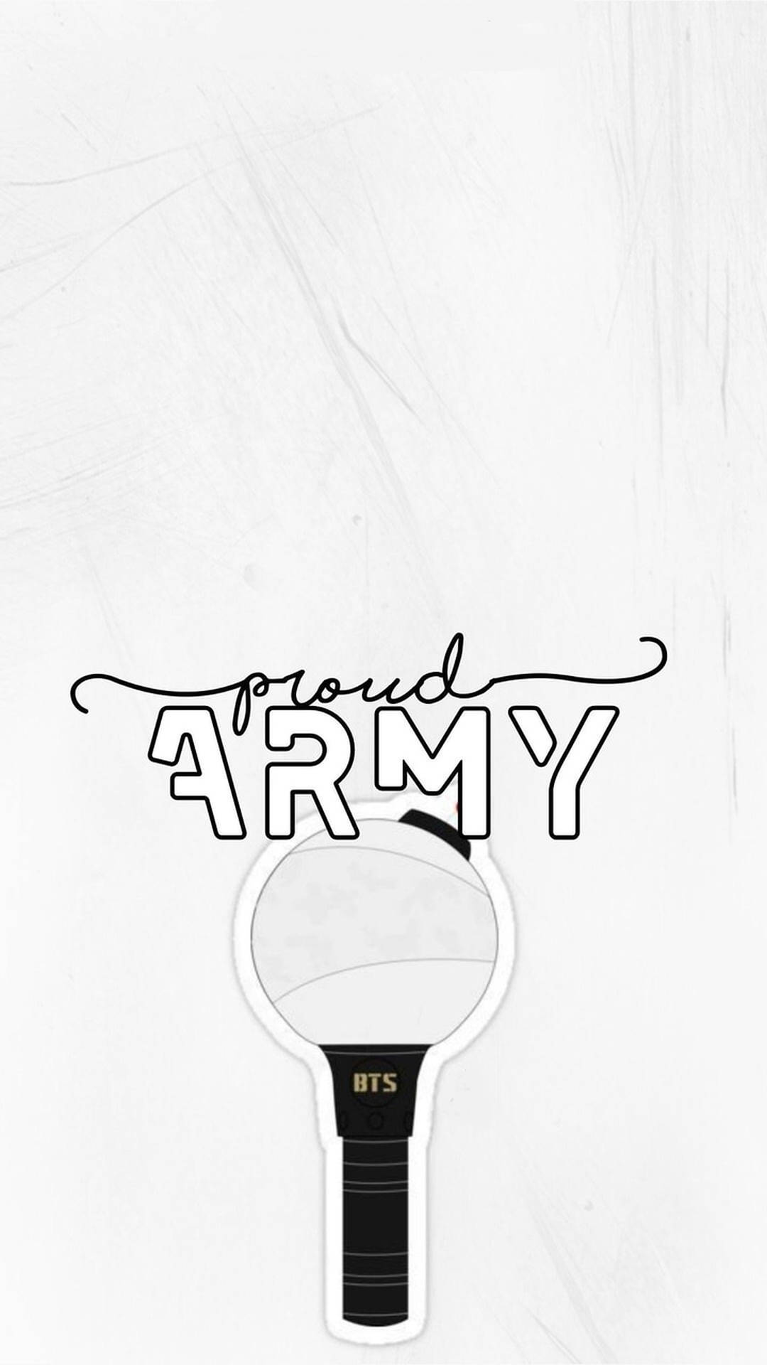 在帶紋理的白色背景上，自豪的ARMY文字配上BTS應援棒圖案。