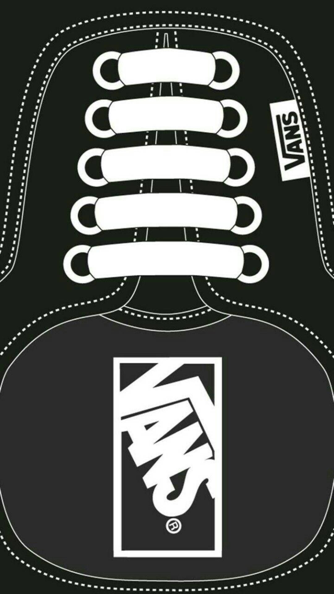 Vans Logo 桌布 壁紙 — 一個極簡的黑白圖形，展示一雙Vans運動鞋，帶有醒目的白色鞋帶和標誌，背景為深色。
