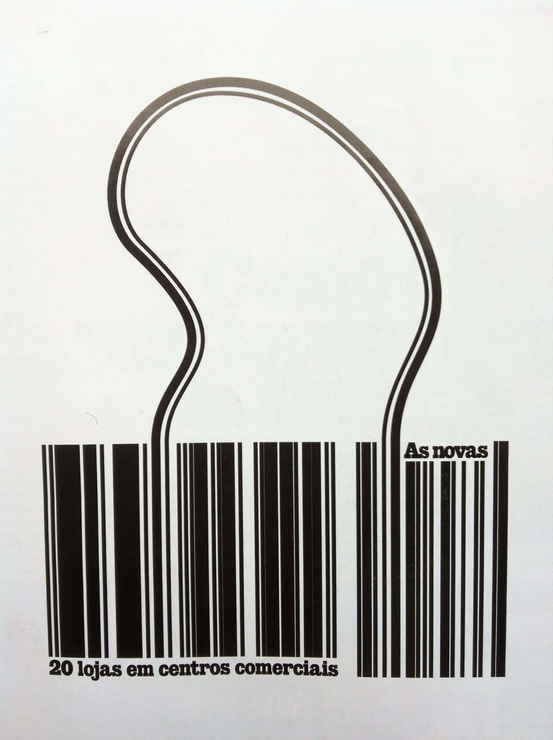 Barcode Scanning 桌布 壁紙 — 一個極簡的黑白圖形，條碼形狀像人頭，帶有葡萄牙語文字。