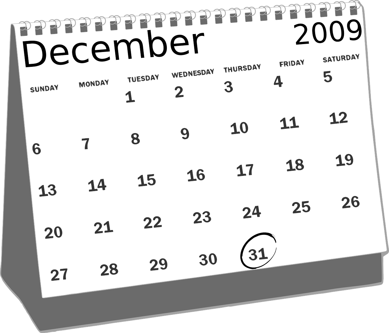 Calendar Date 桌布 壁紙 — 一個極簡的黑白桌上日曆，帶有銀色數字和日期，直立於灰色底座上。