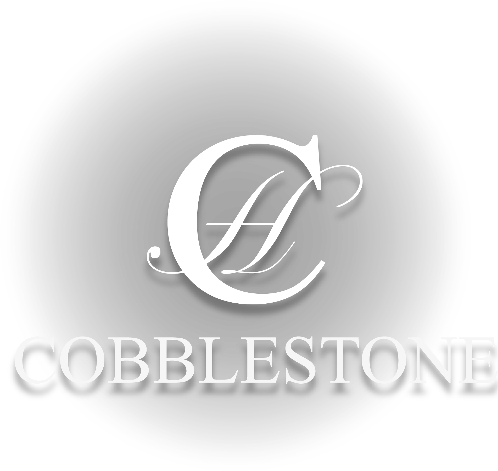 Cobblestone 桌布 壁紙 — 一個極簡的黑白標誌，帶有華麗風格化的C，下方有COBBLESTONE字樣。